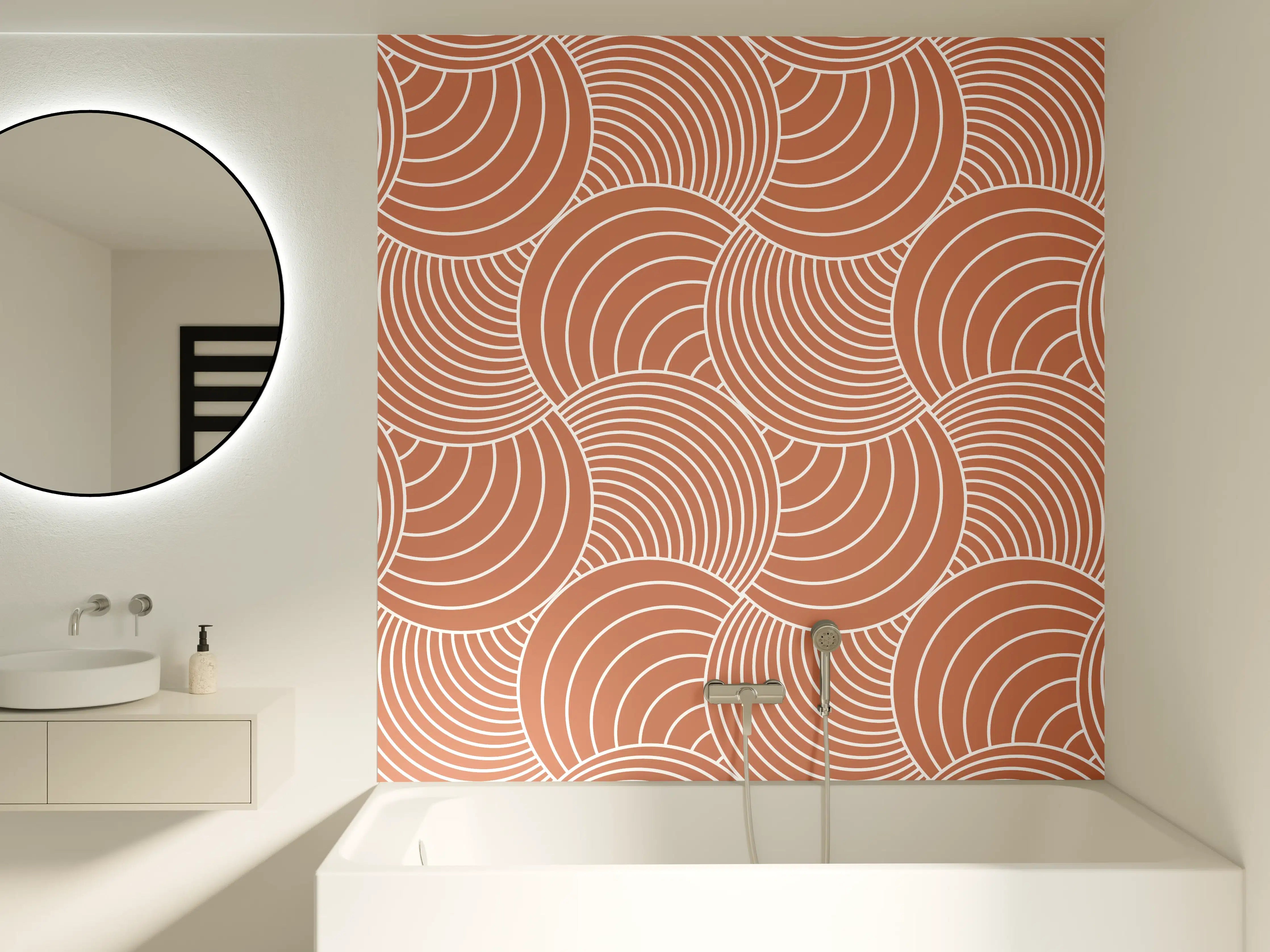 Badewannen-Rückwand - Zeitlose Graumuster in warmem Weiß