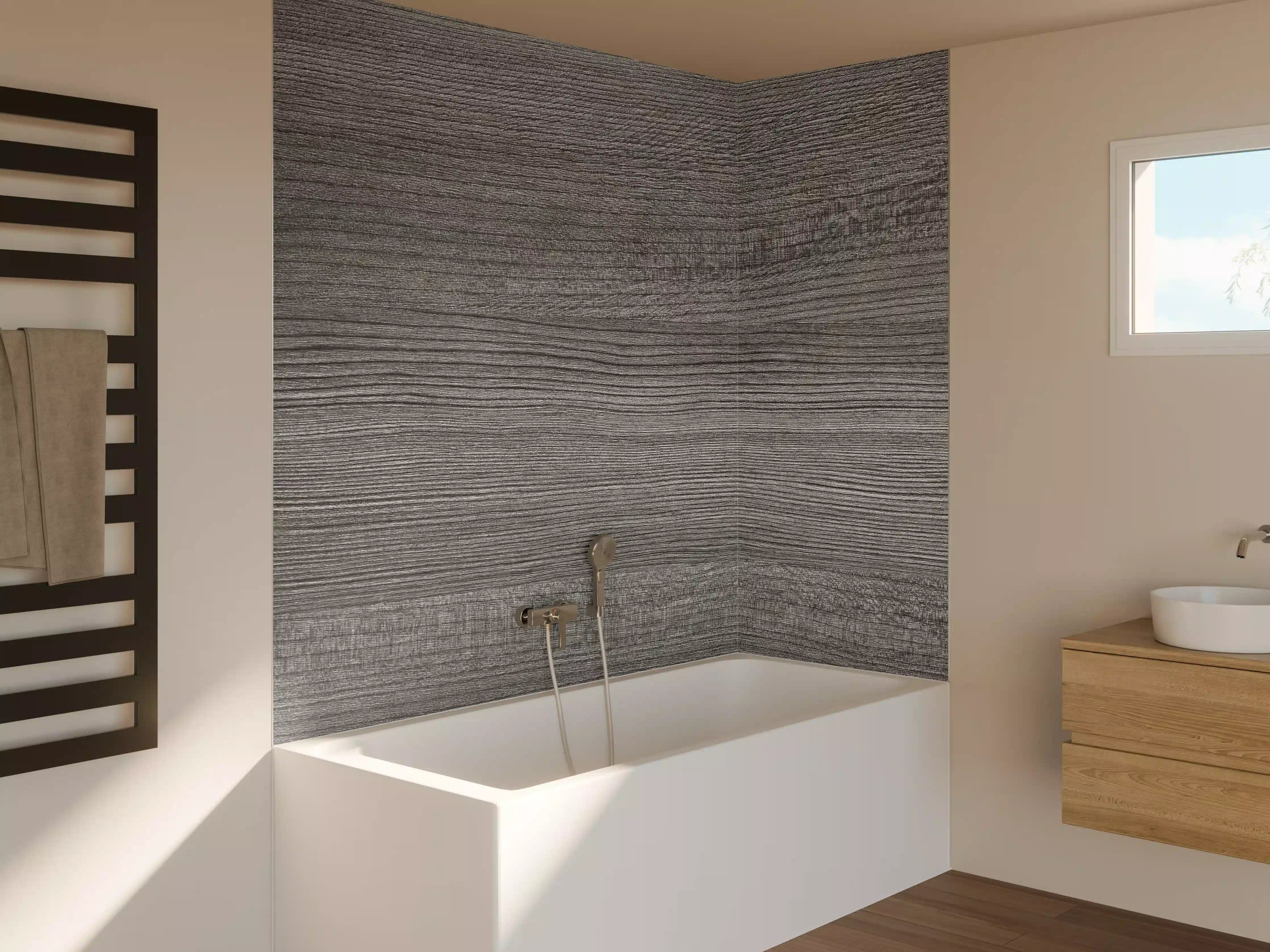Badewannen-Rückwand - Zeitlose Grautöne Holzstruktur