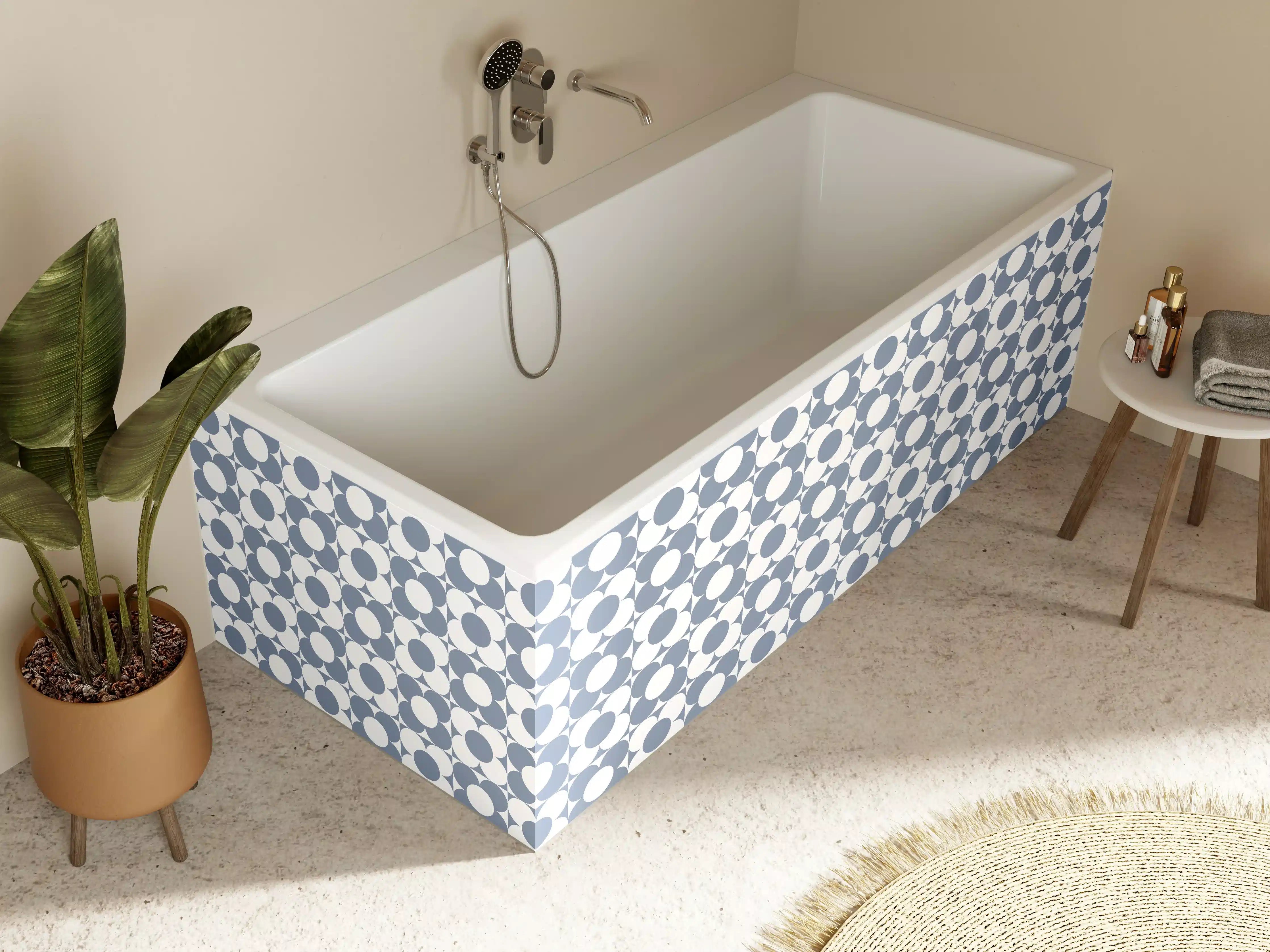 Badewannen-Rückwand - Zeitlose blaue Musterwand