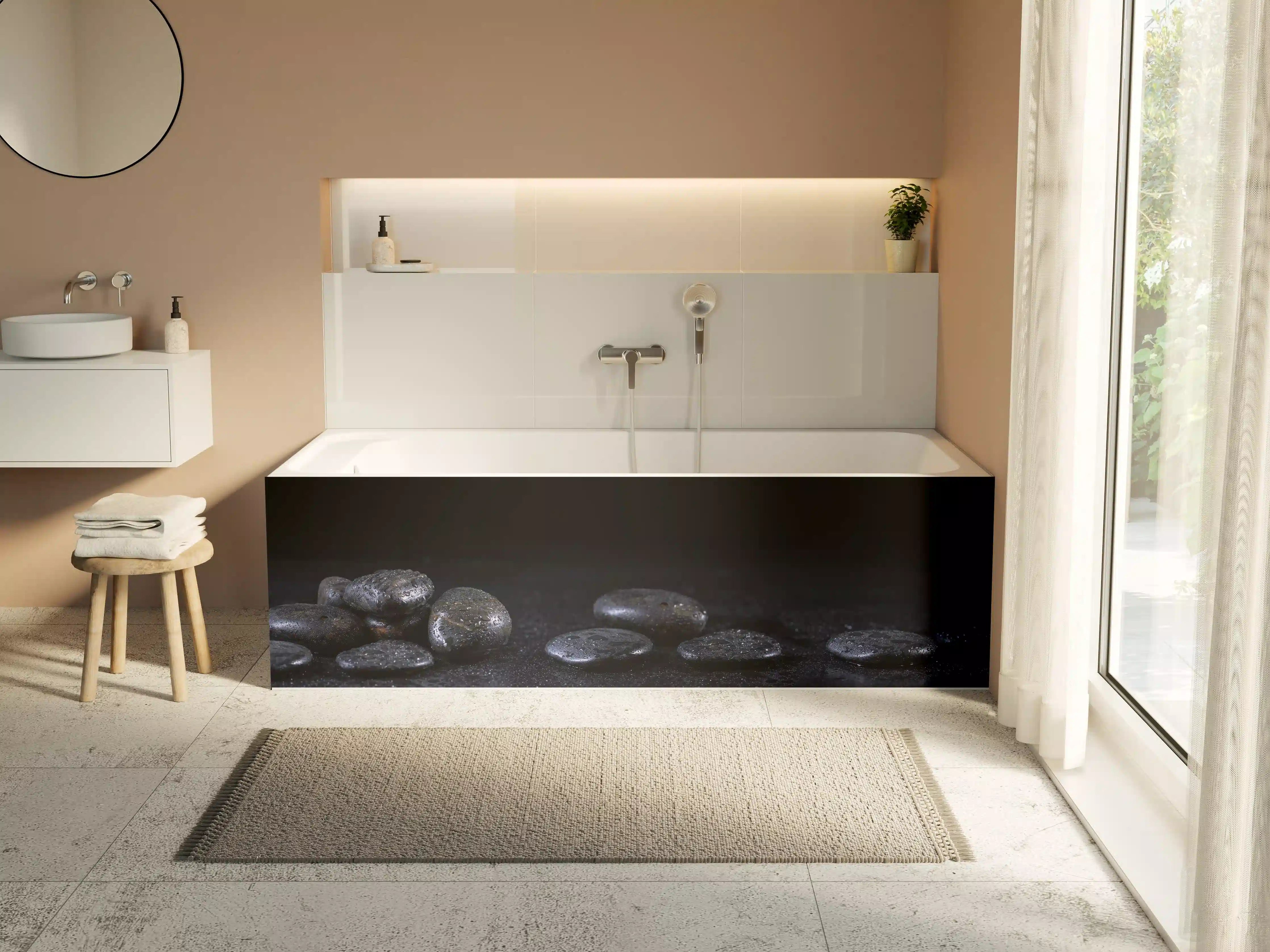 Badewannen-Rückwand - Zen - Schwarze Steine