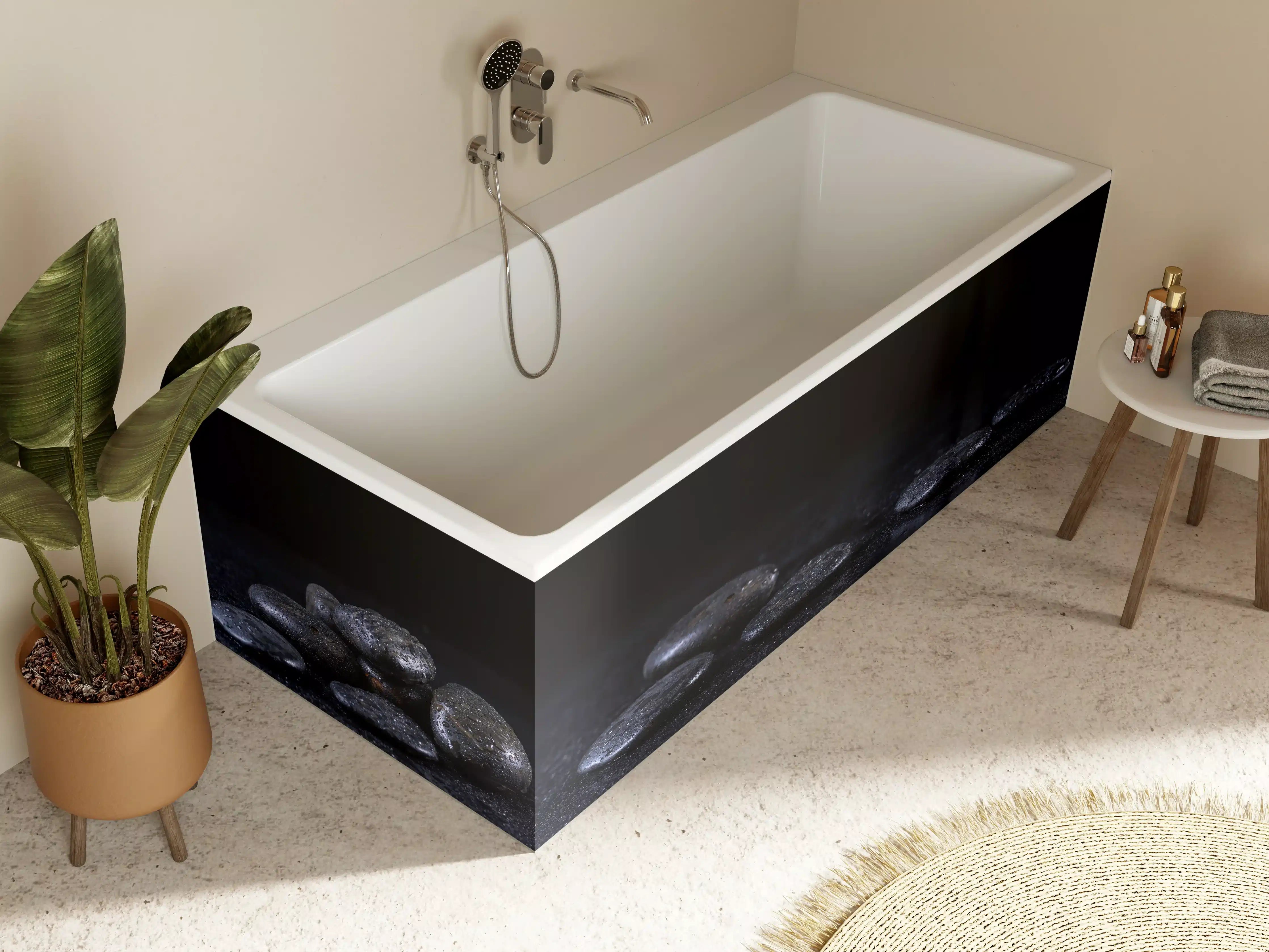Badewannen-Rückwand - Zen - Schwarze Steine