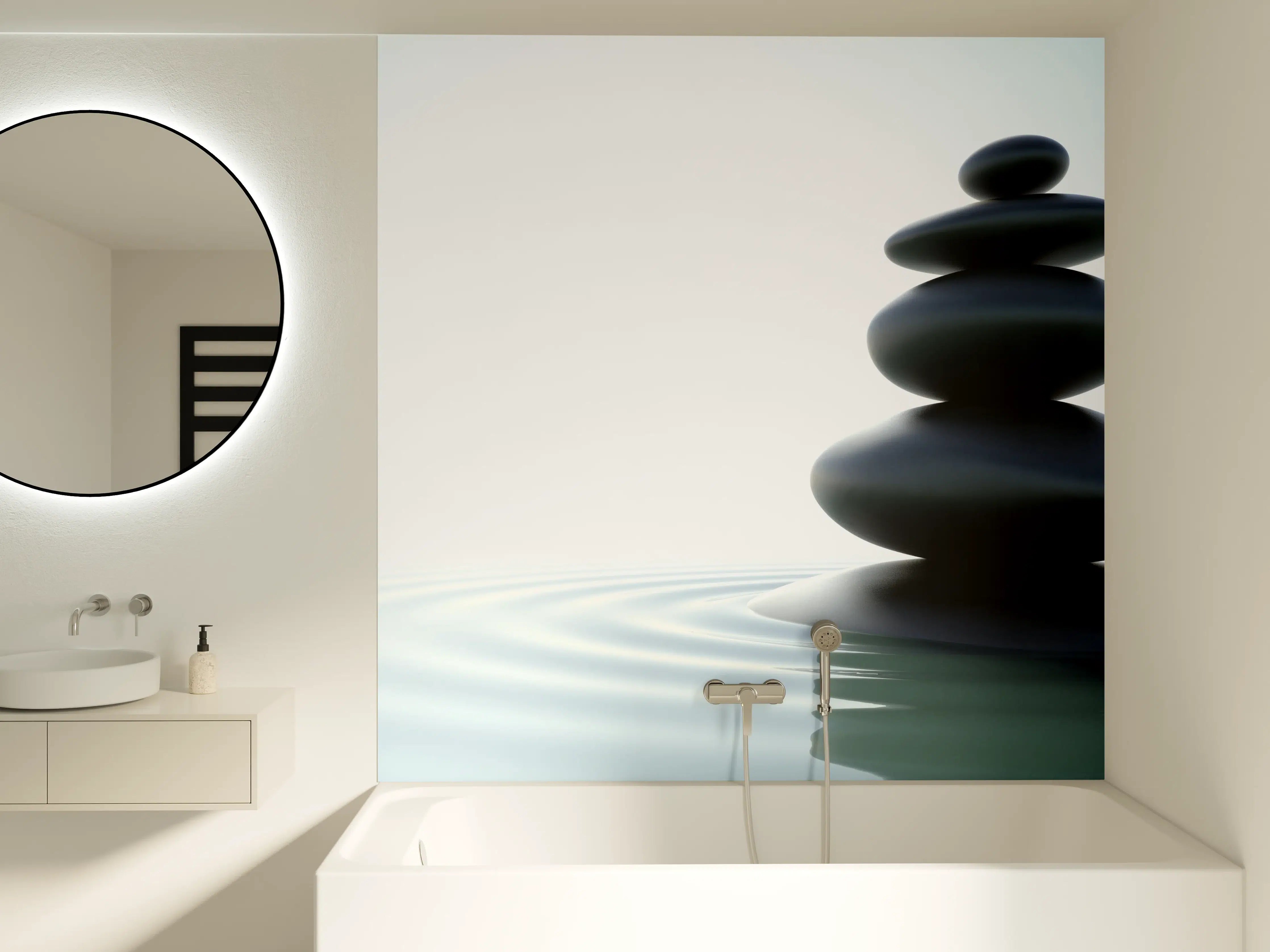 Badewannen-Rückwand - Zen-Steine Weiß-Grau