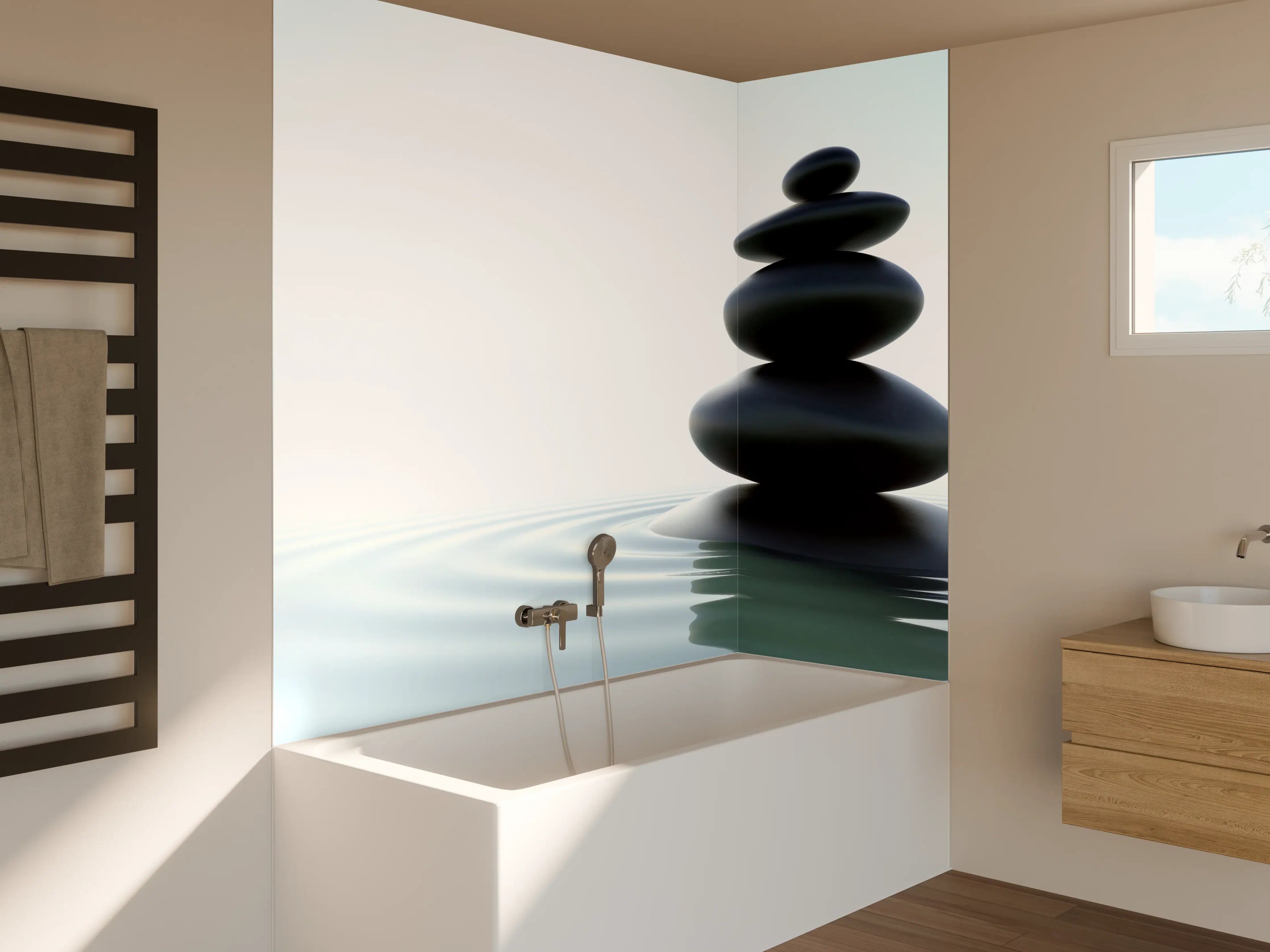 Badewannen-Rückwand - Zen-Steine Weiß-Grau
