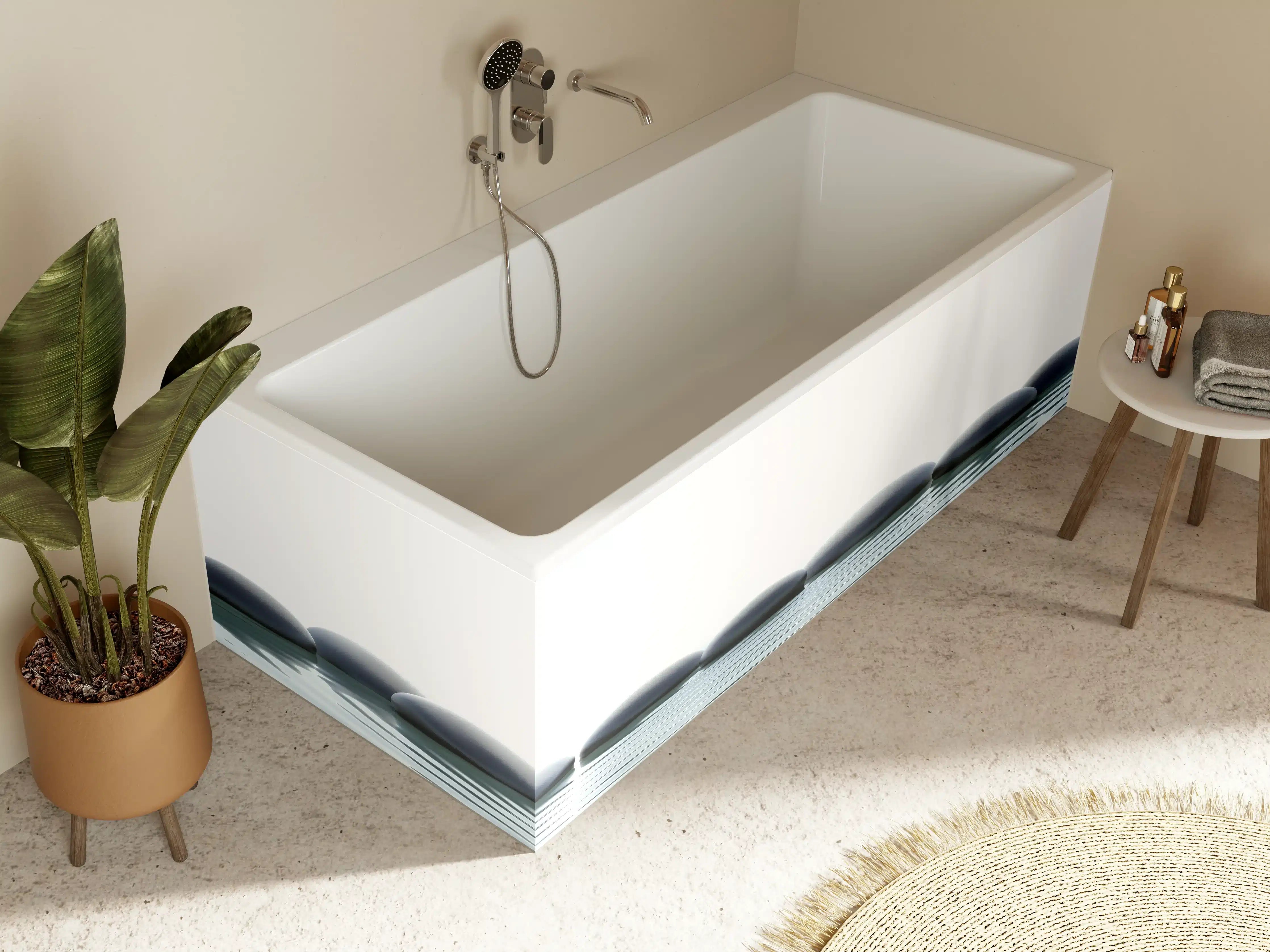 Badewannen-Rückwand - Zen-Steine im Wasser mit Wellen