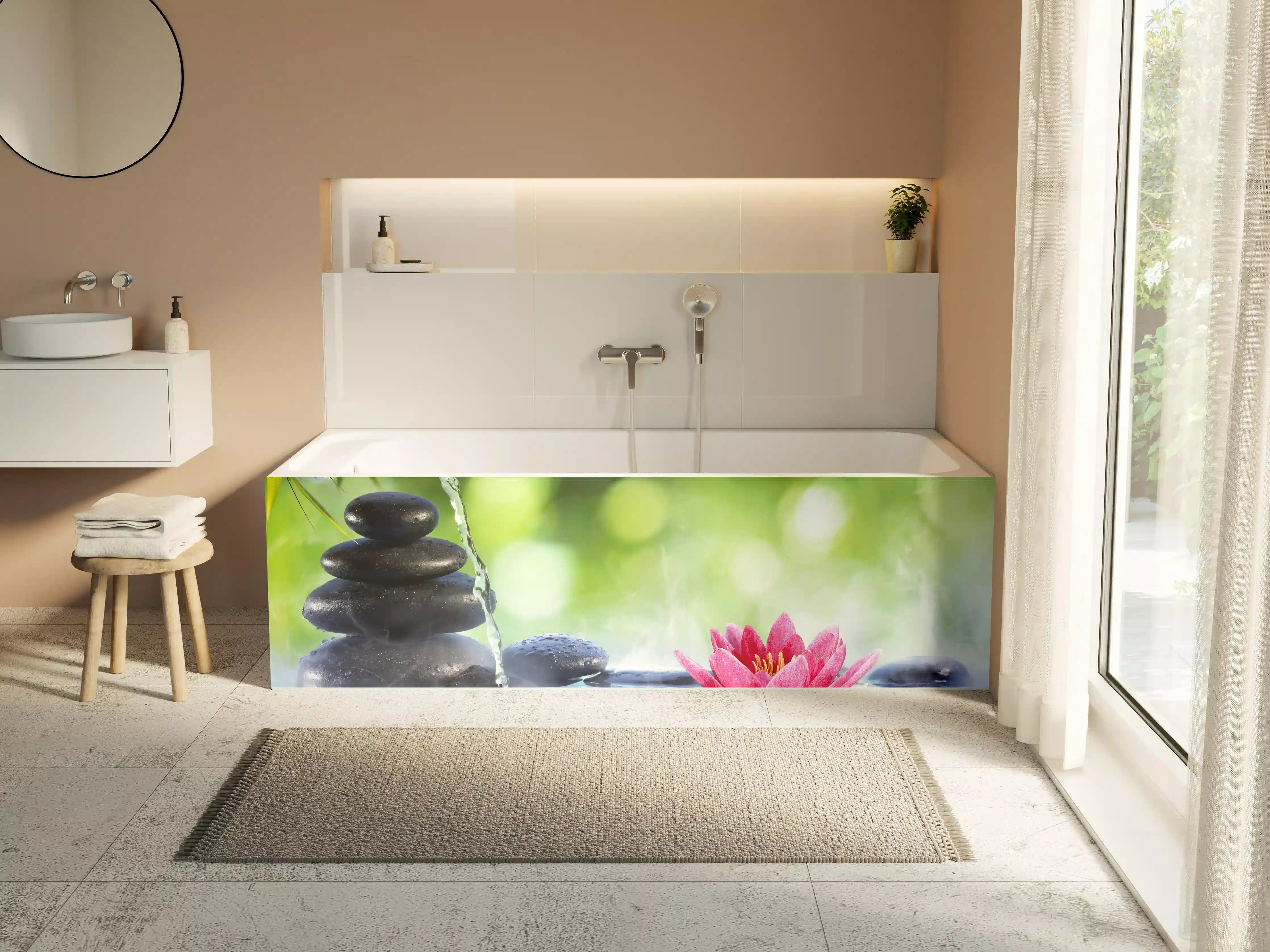 Badewannen-Rückwand - Zen-Steine mit Lotusblüte