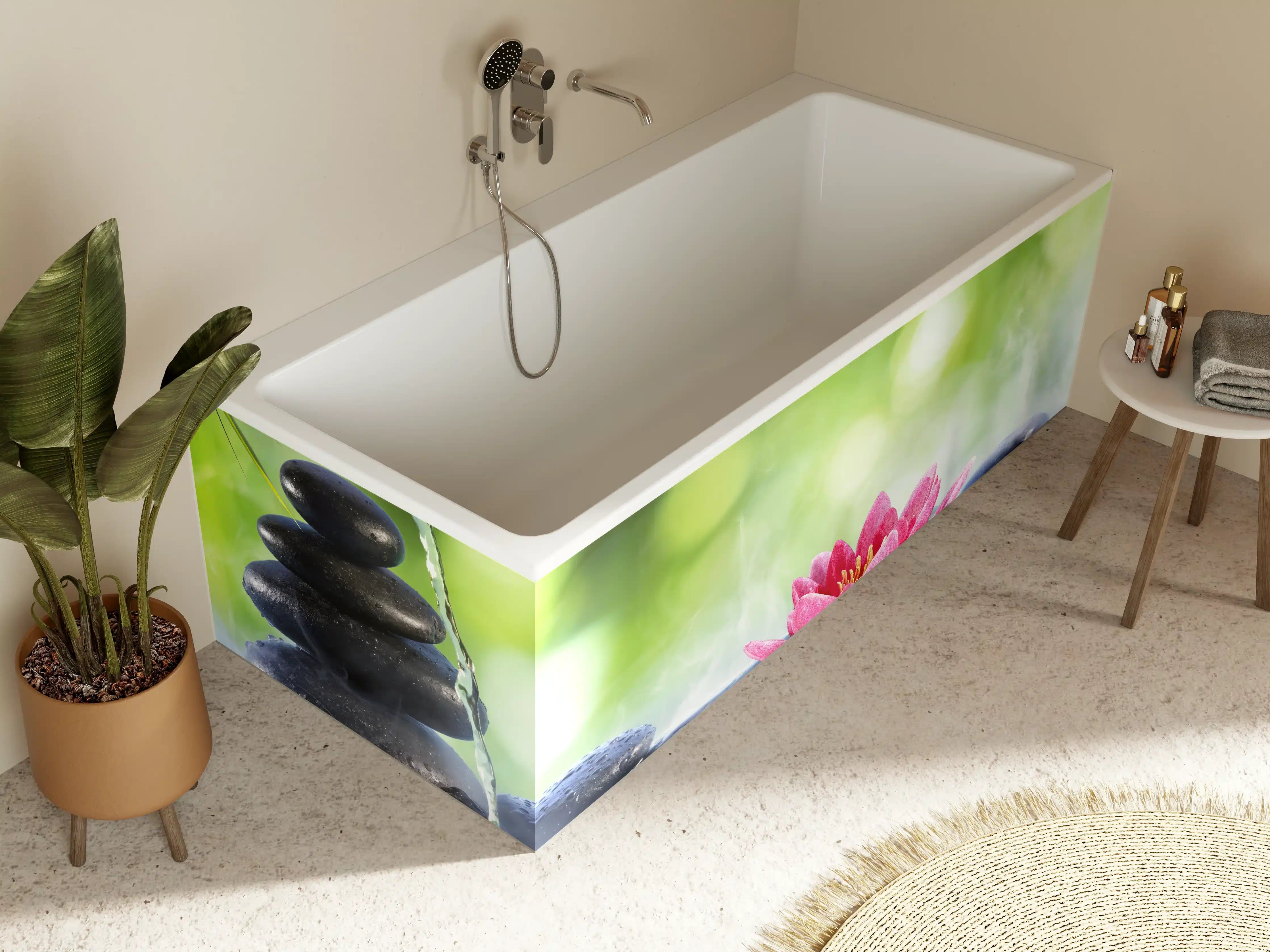 Badewannen-Rückwand - Zen-Steine mit Lotusblüte