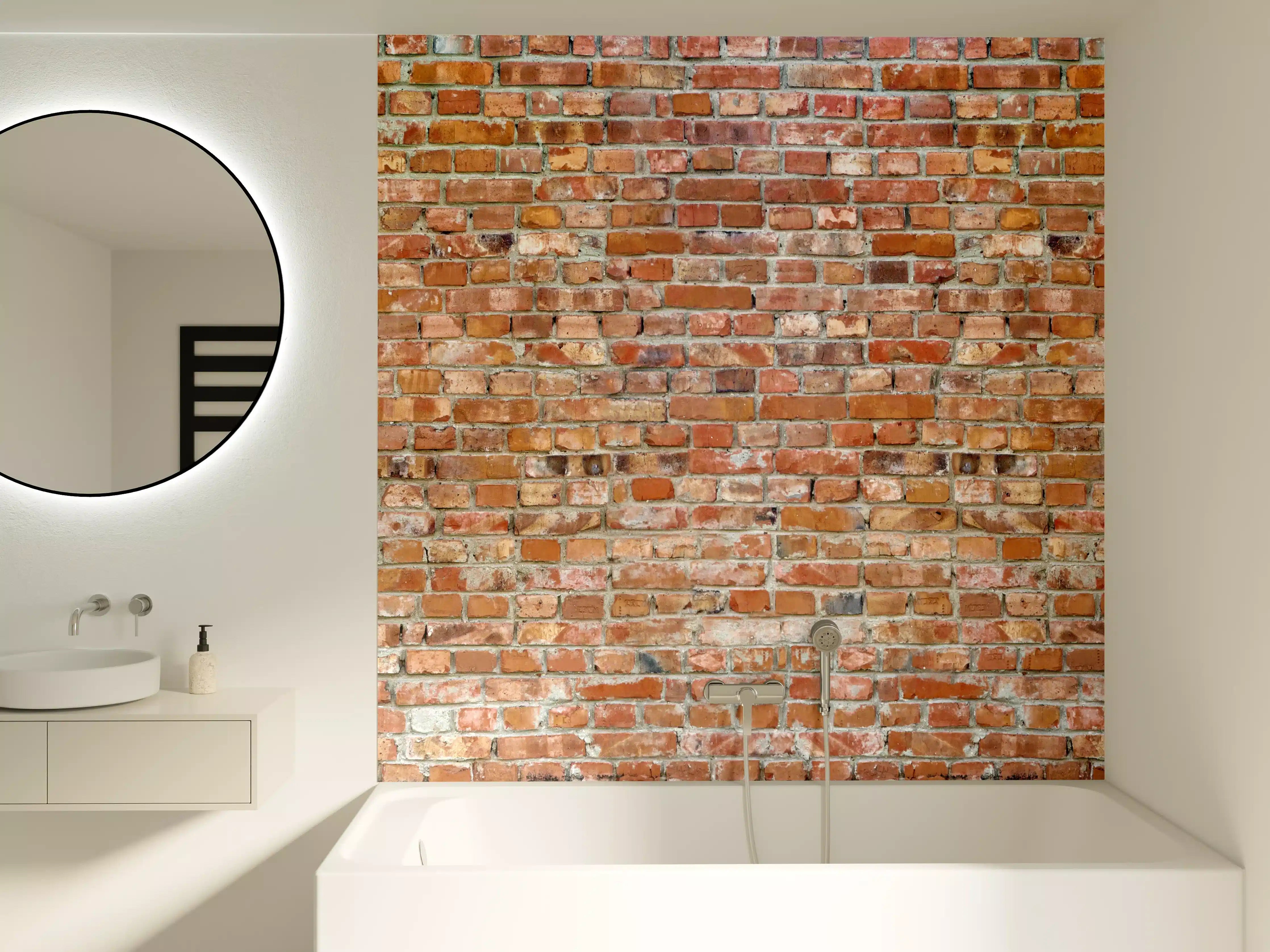 Badewannen-Rückwand - Ziegelmauer in roter Farbe