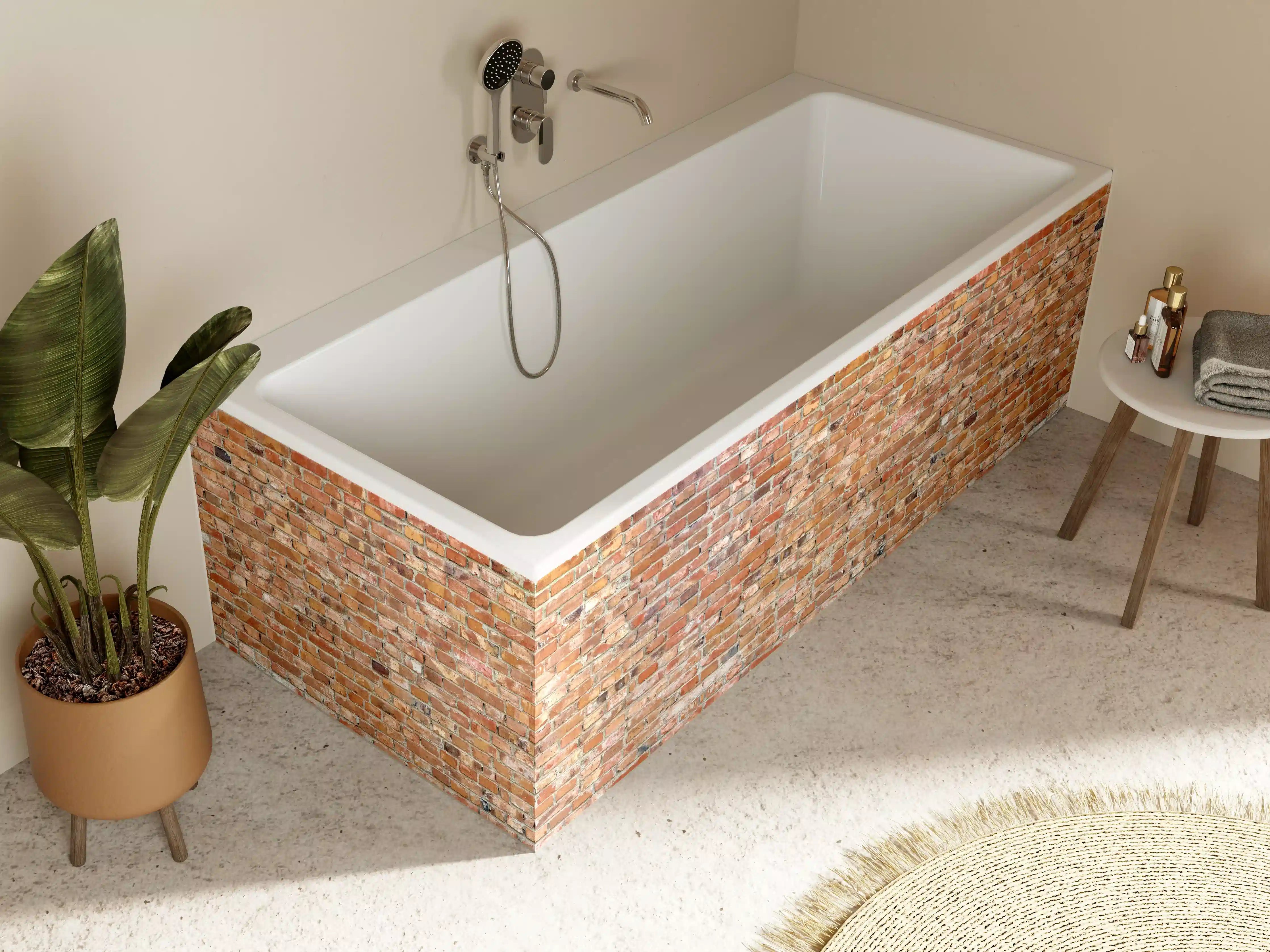 Badewannen-Rückwand - Ziegelmauer in roter Farbe