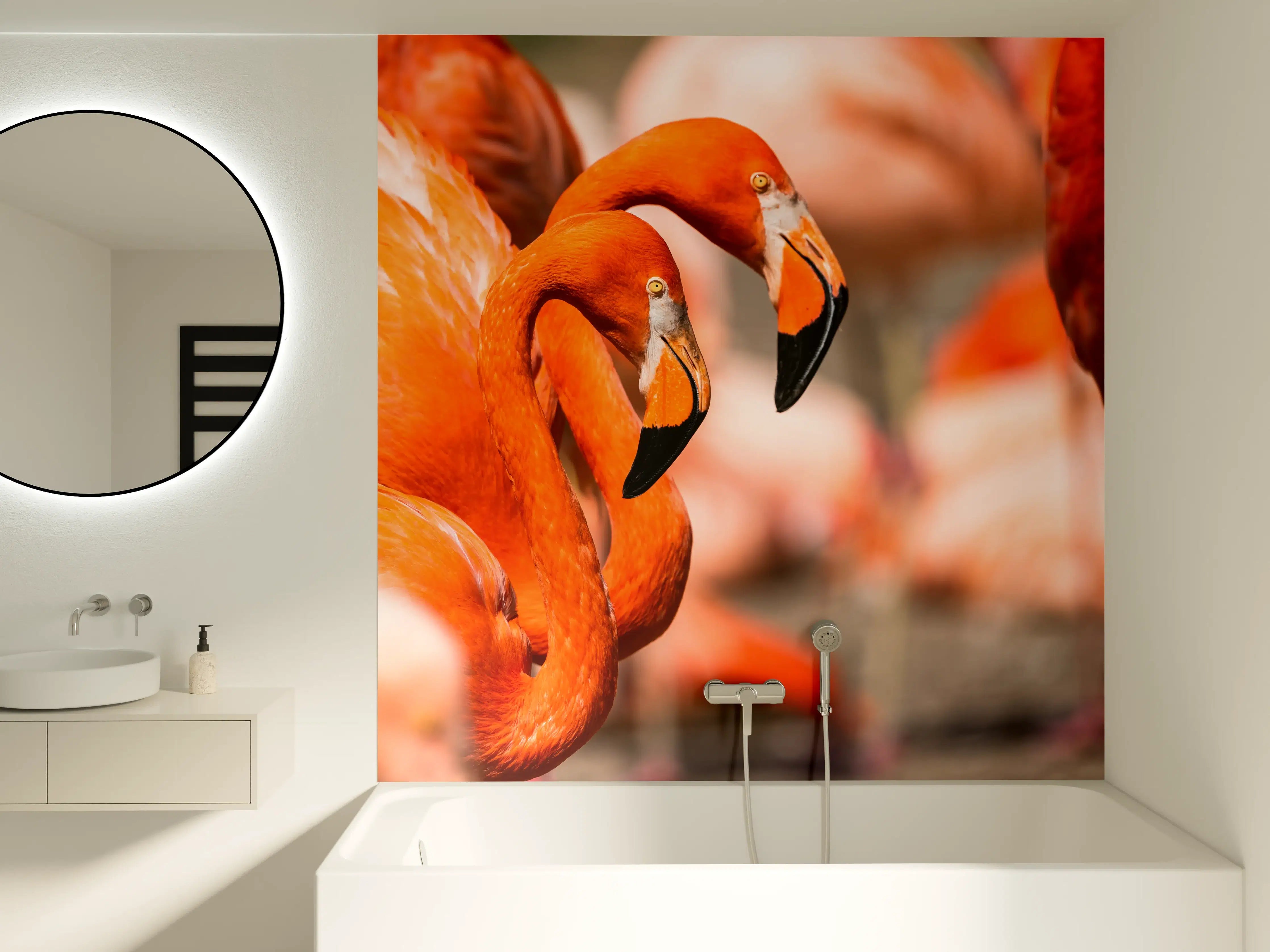 Badewannen-Rückwand - Zwei Flamingos in der Herde
