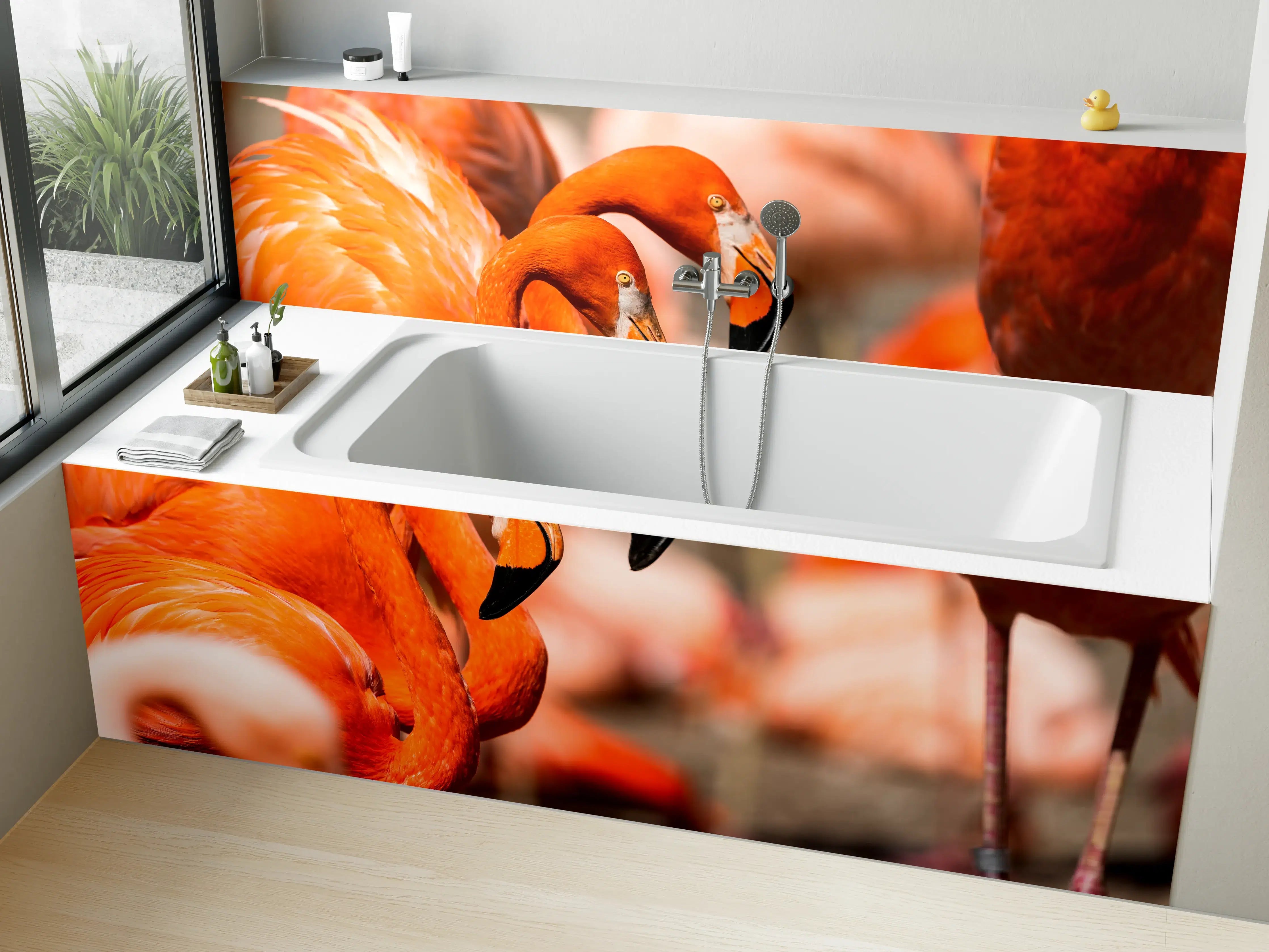 Badewannen-Rückwand - Zwei Flamingos in der Herde