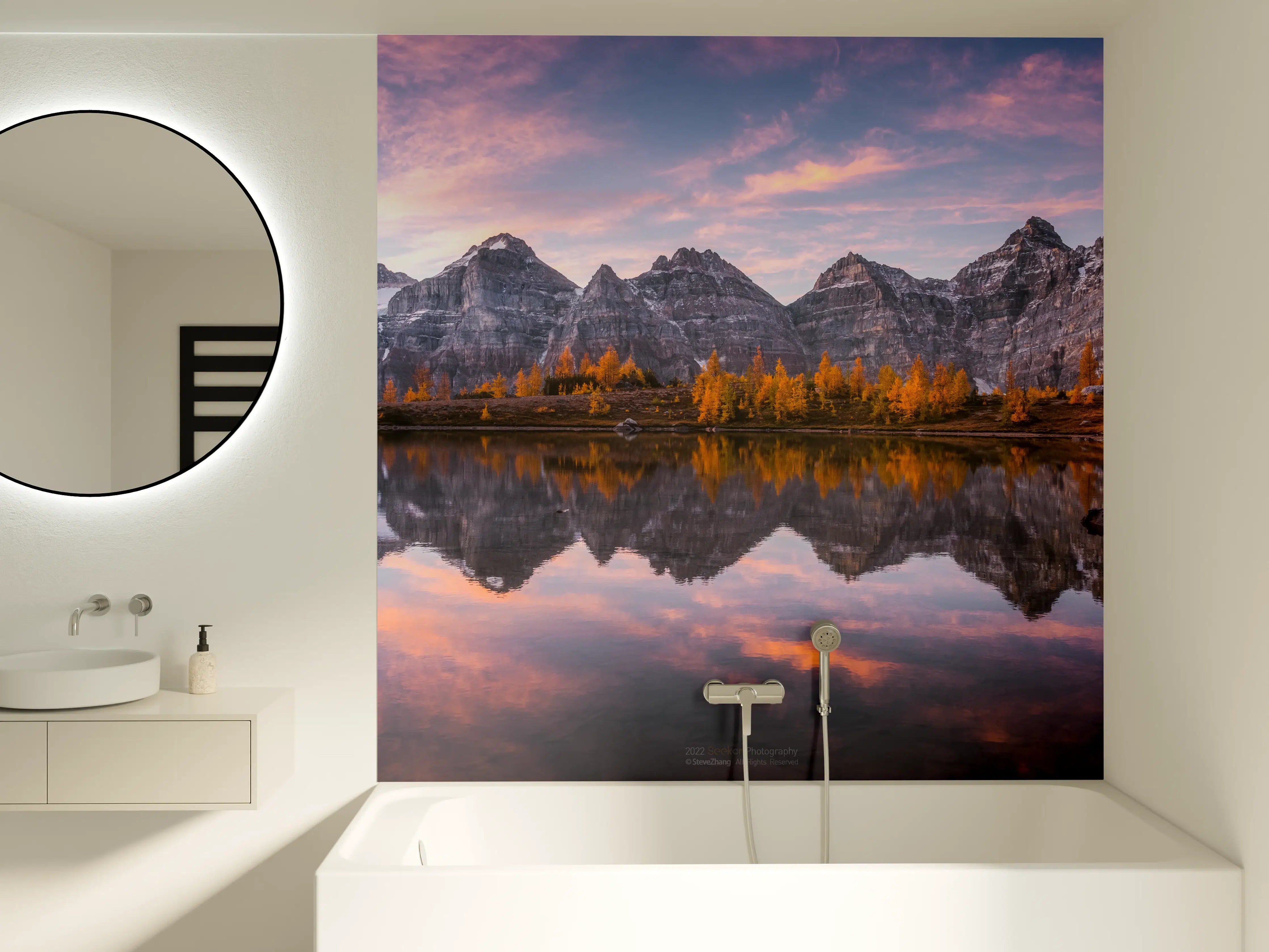 Badewannen-Rückwand - "Moderne Blumenmuster Leinwandbild in Blau und Grün - Handgemalt"