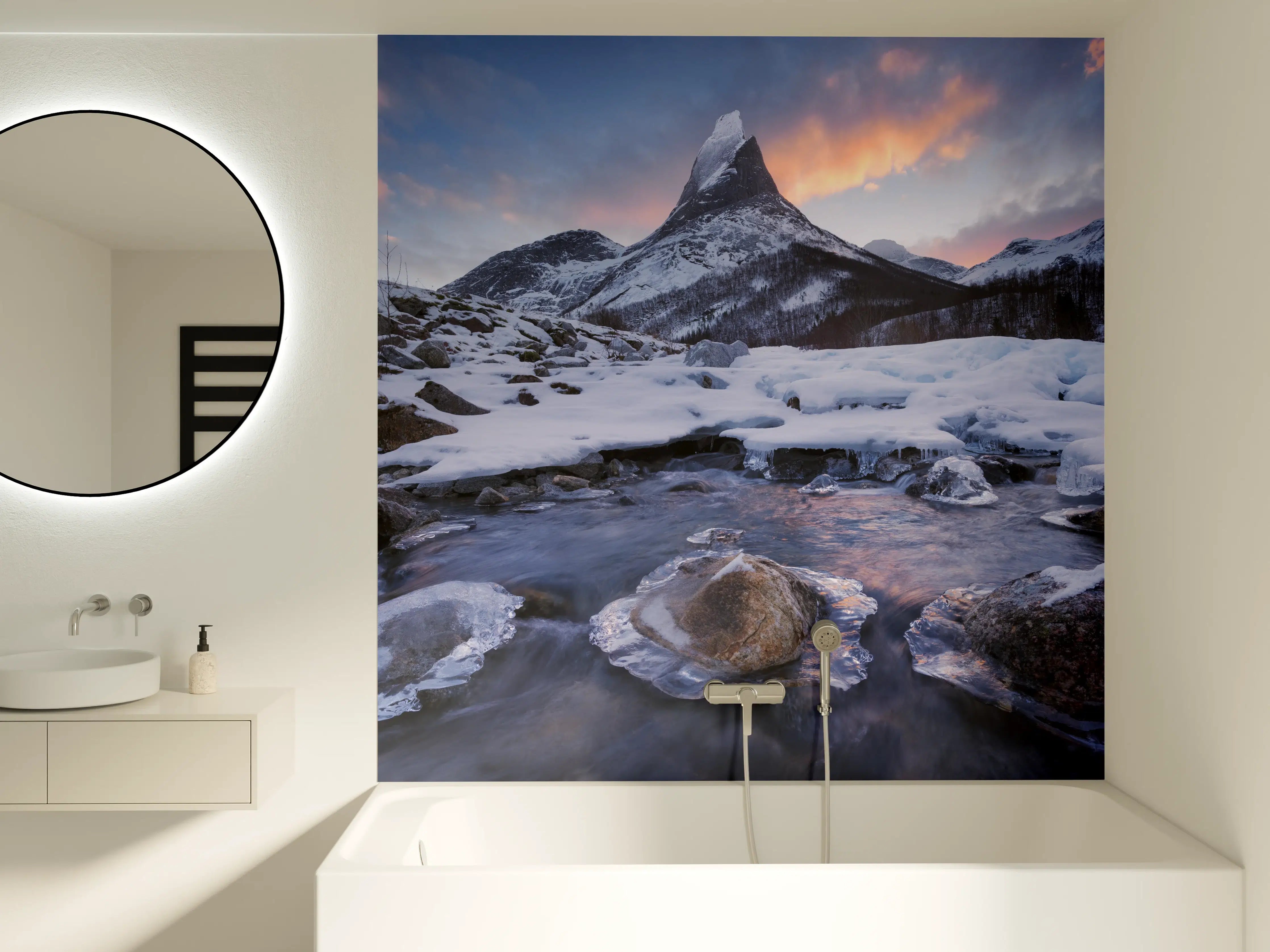 Badewannen-Rückwand - "Moderne Grau-Weiße Marmorstruktur - Wandbild Kunstdruck"