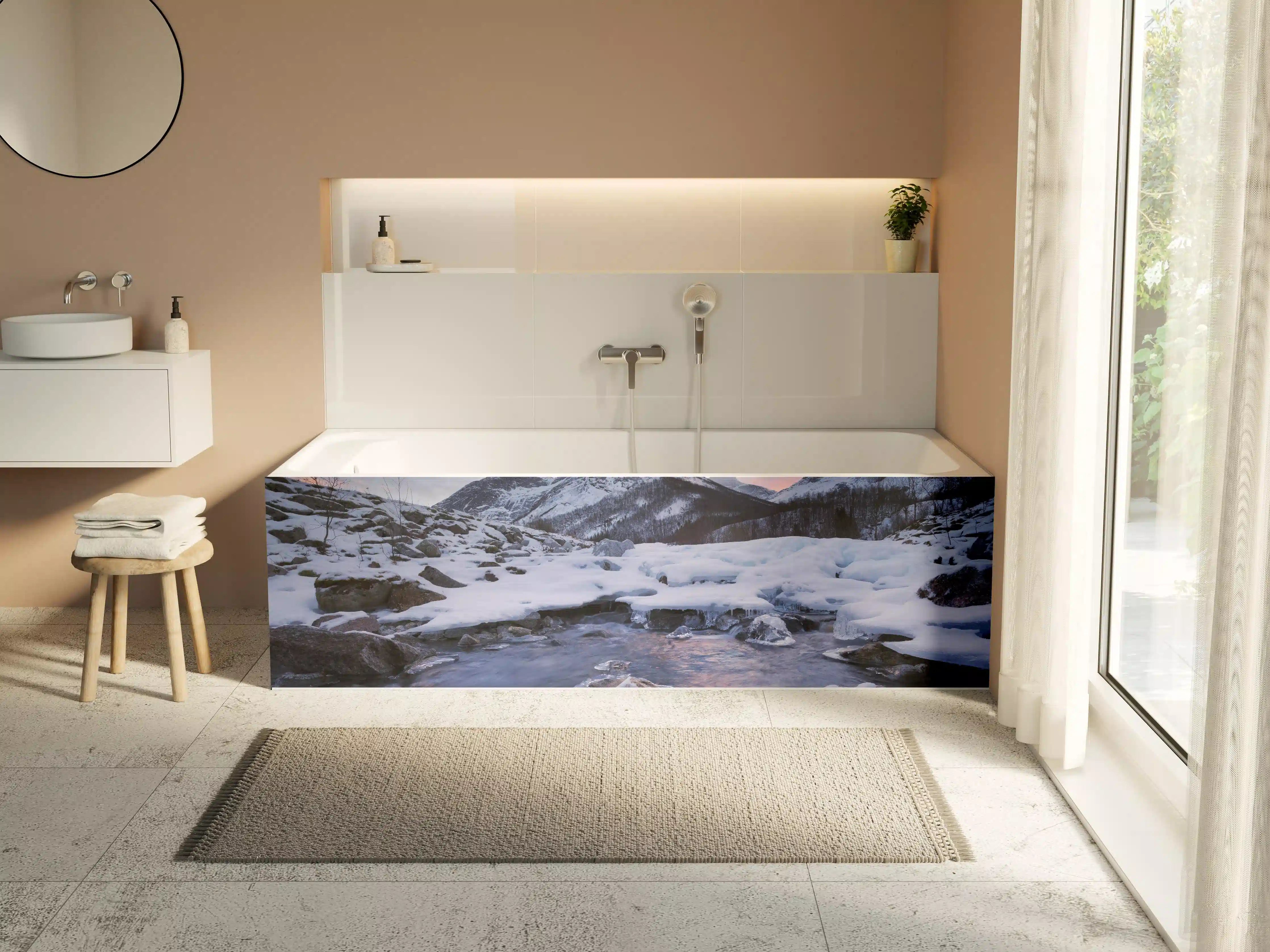 Badewannen-Rückwand - "Moderne Grau-Weiße Marmorstruktur - Wandbild Kunstdruck"