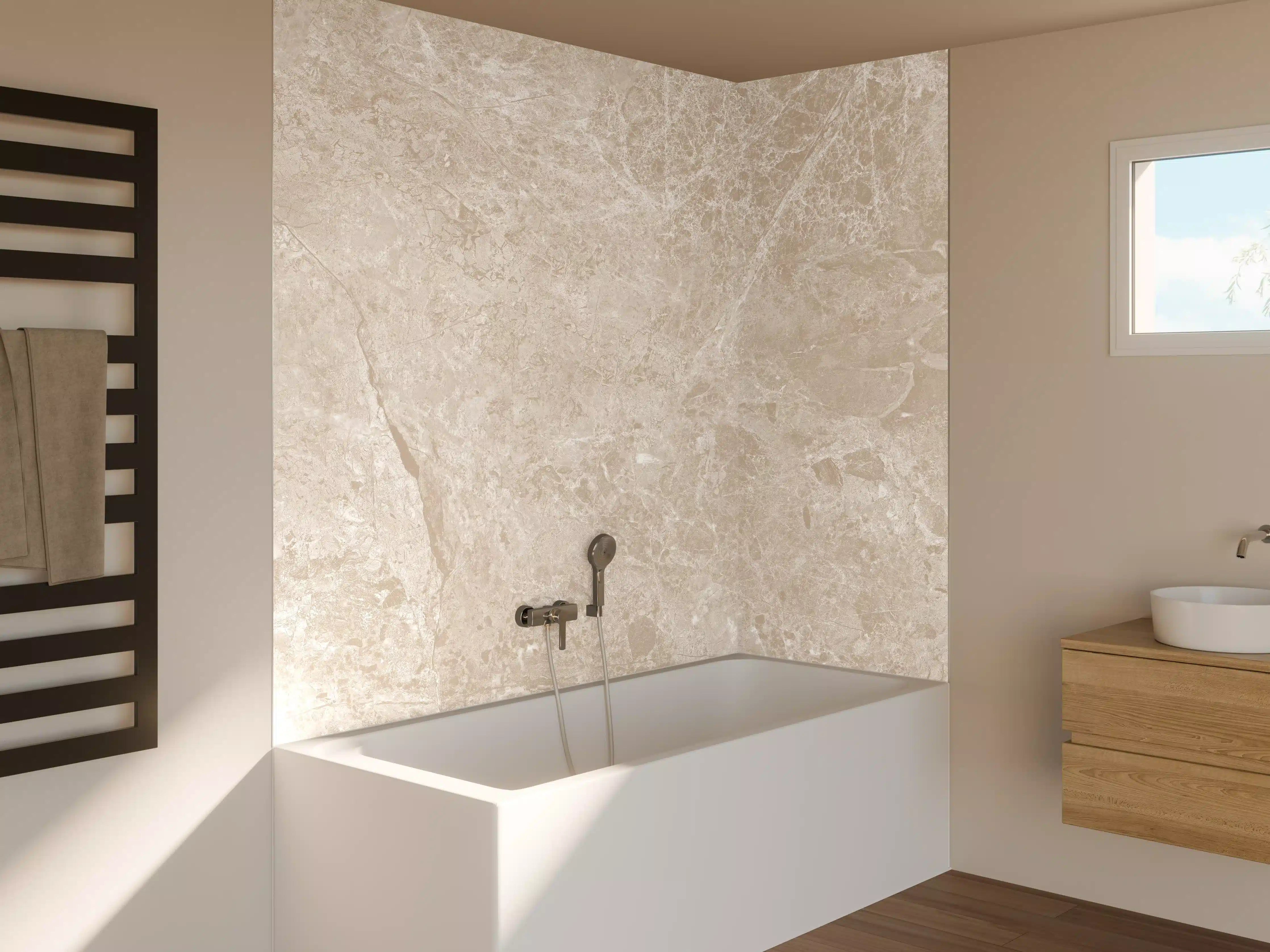 Badewannen-Rückwand - beiger Naturmarmor