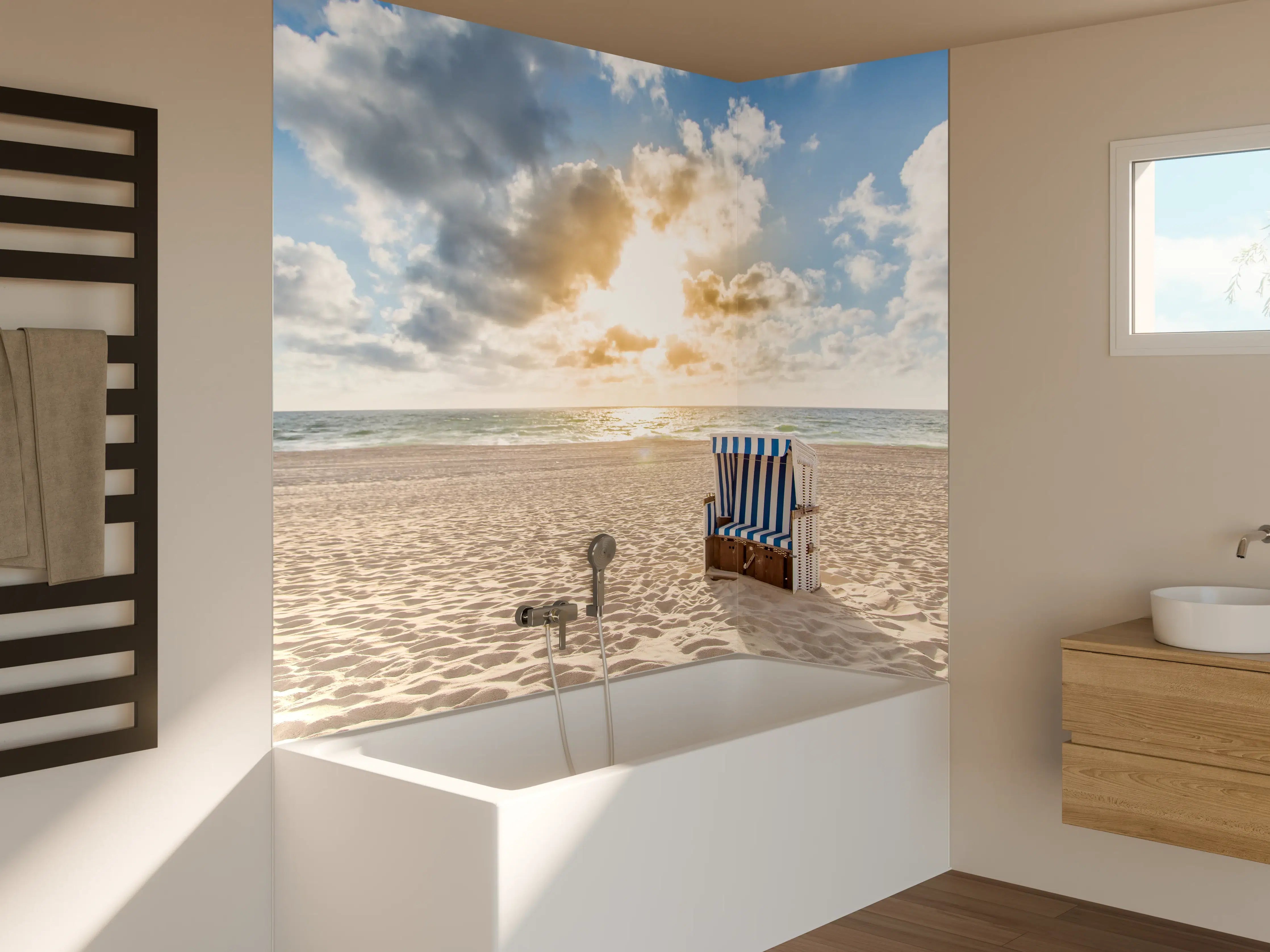 Badewannen-Rückwand - einzelner Strandkorb an der Nordsee