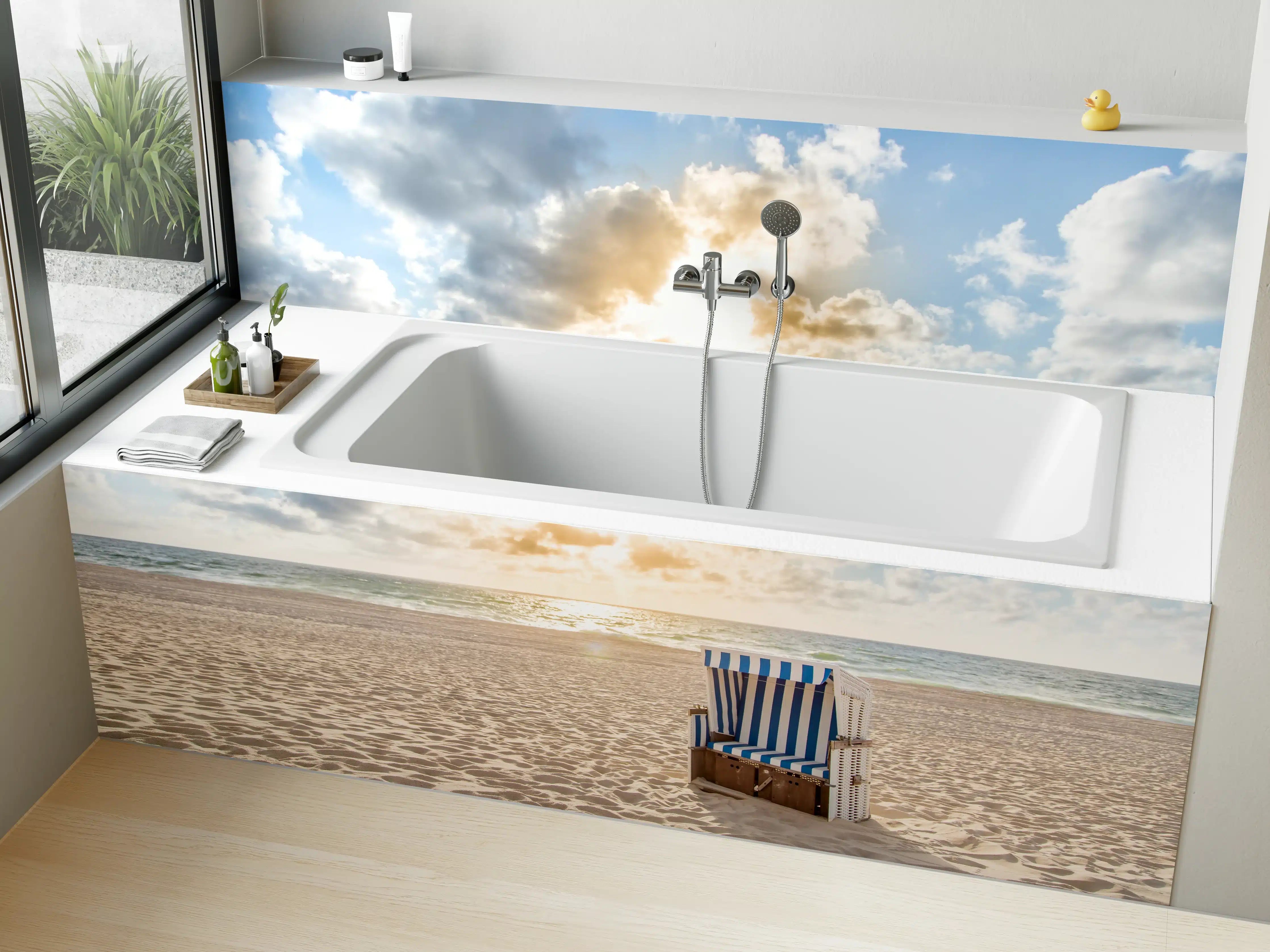 Badewannen-Rückwand - einzelner Strandkorb an der Nordsee