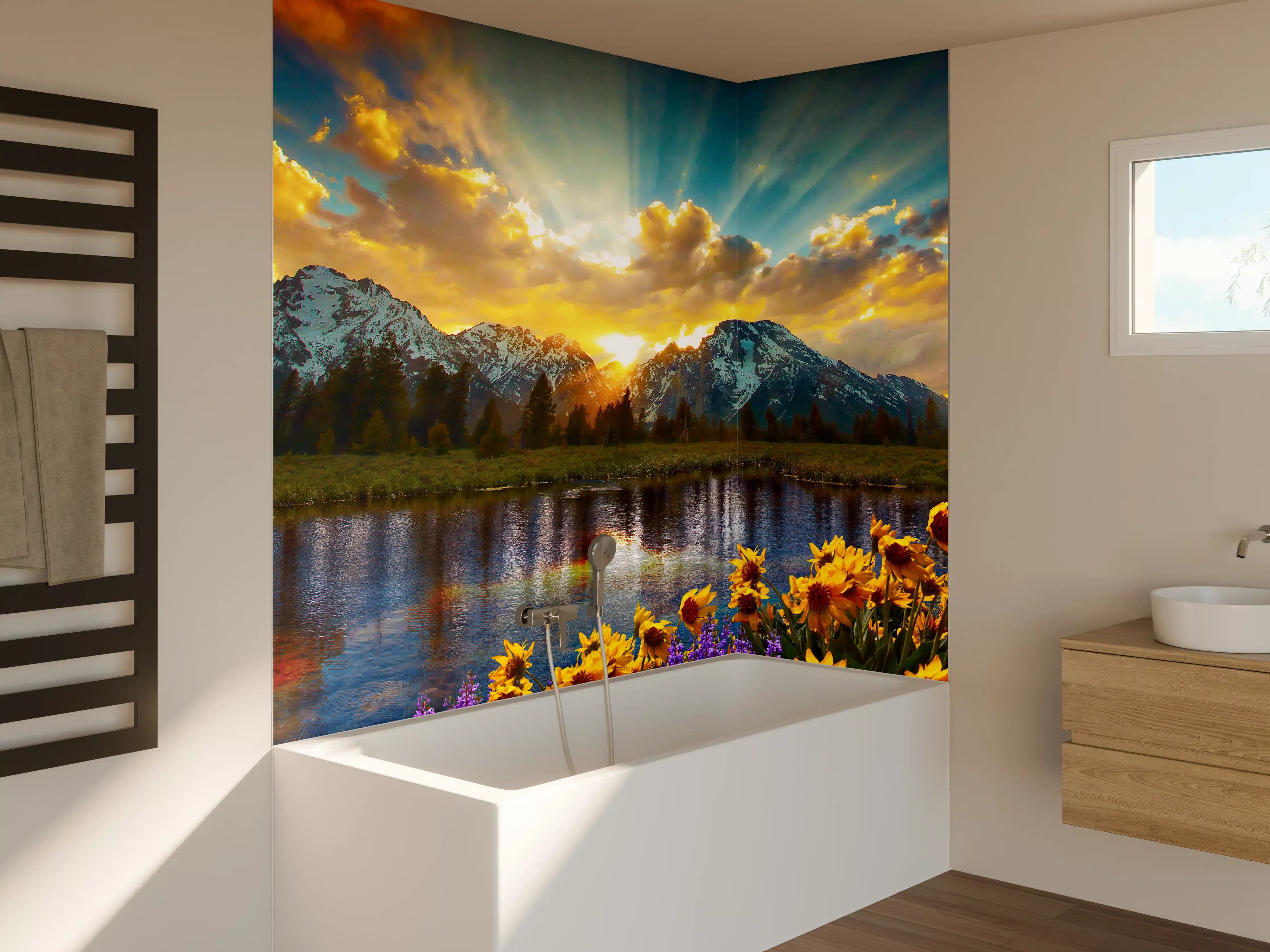 Badewannen-Rückwand - einzigartiges Lichtspiel im Grand Teton