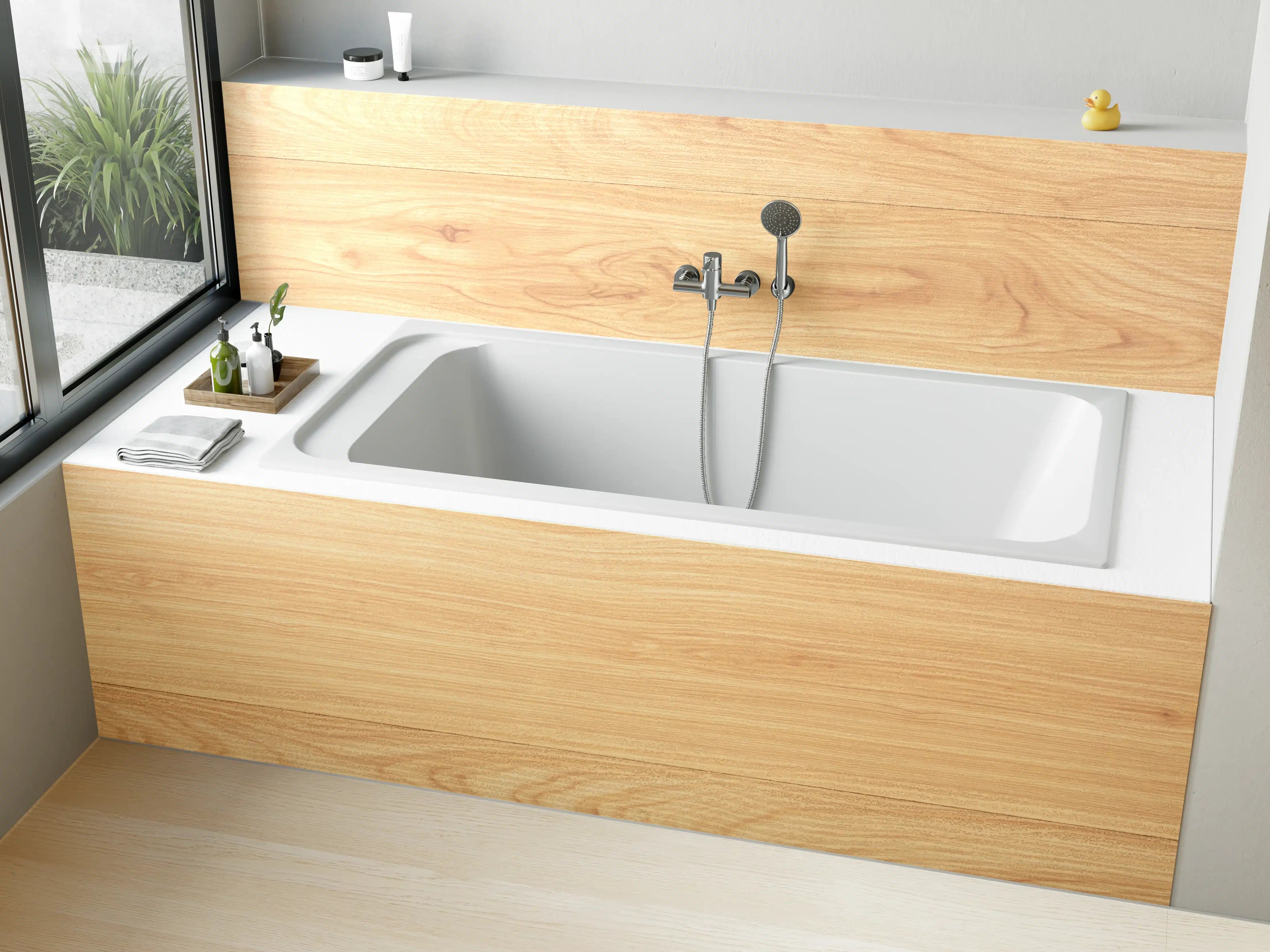 Badewannen-Rückwand - helle Holzmaserung