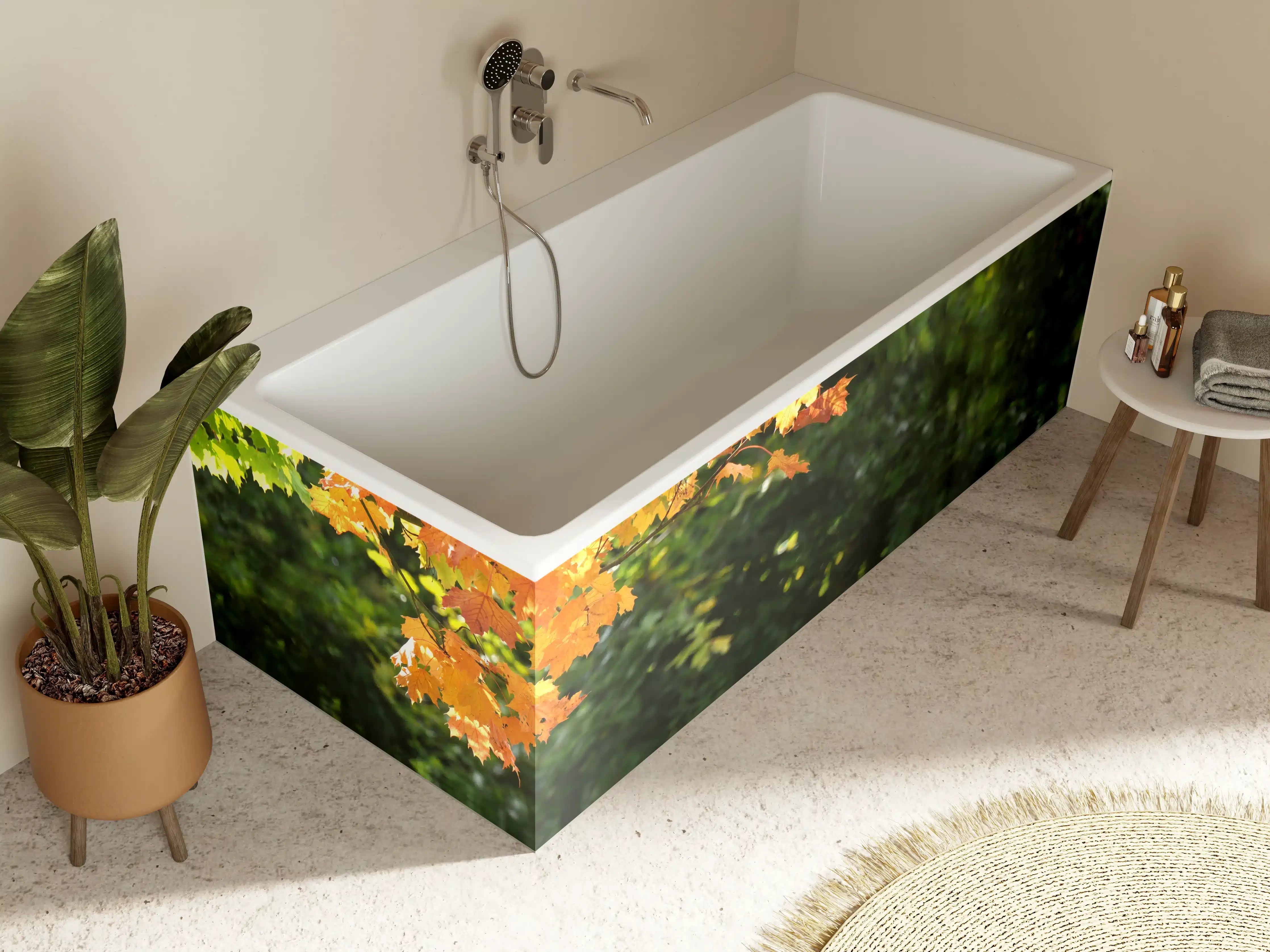 Badewannen-Rückwand - kraftvolle Steine im Teich