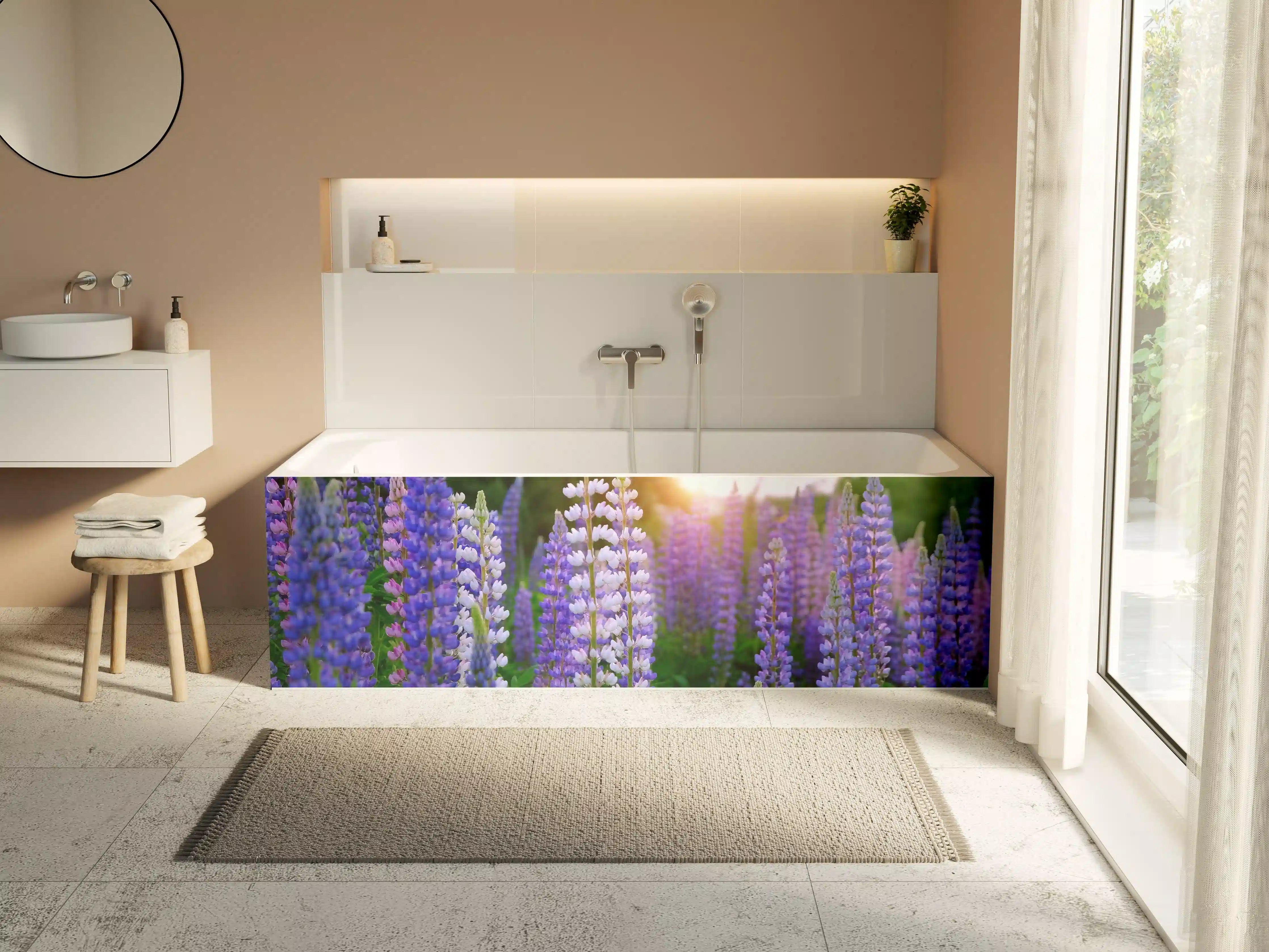 Badewannen-Rückwand - lila-rosa Lupine Blumen