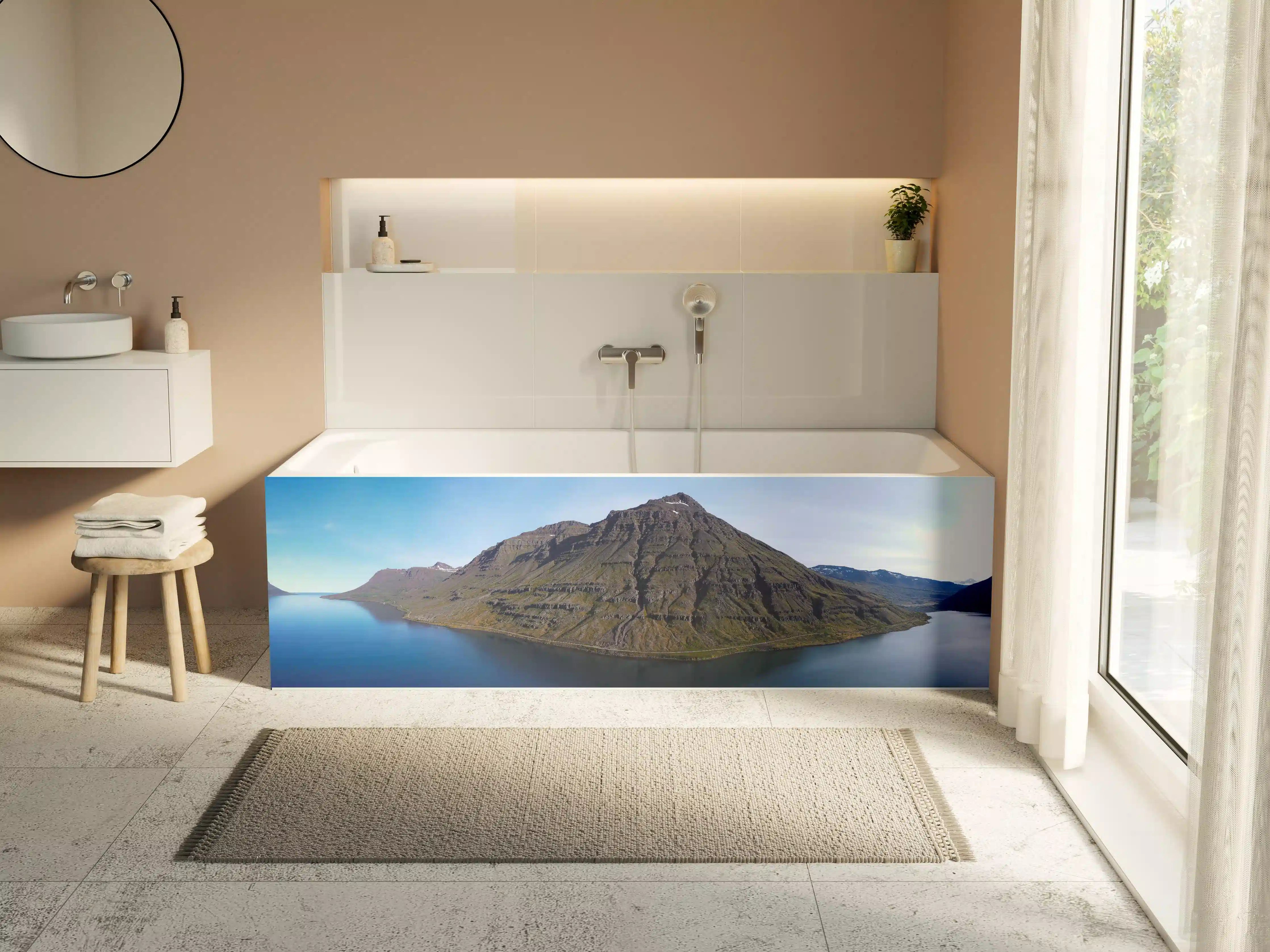Badewannen-Rückwand - luftbildpanorama in den isländischen ostfjorden