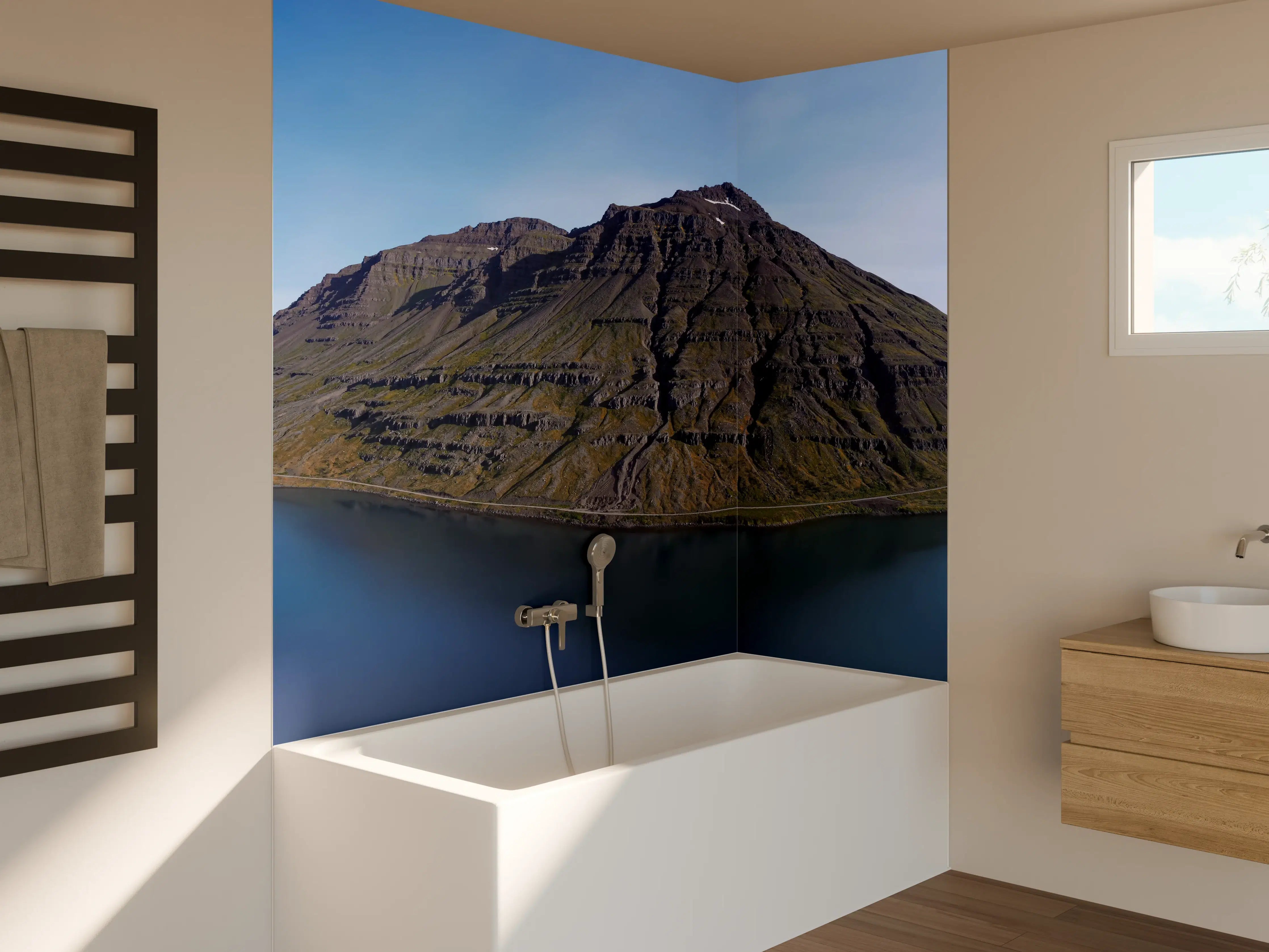 Badewannen-Rückwand - luftbildpanorama in den isländischen ostfjorden