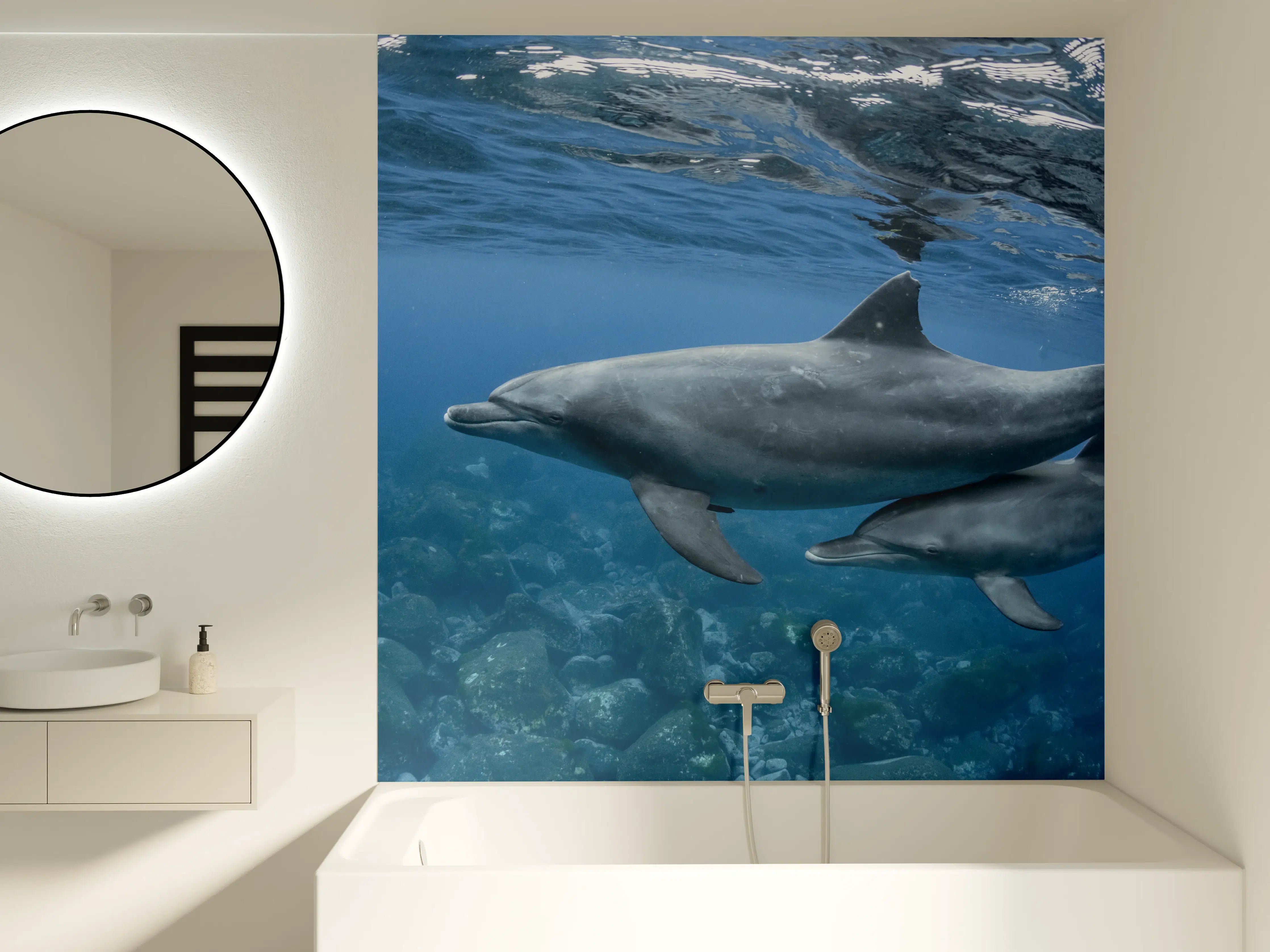 Badewannen-Rückwand - niedliche Delfin-Familie