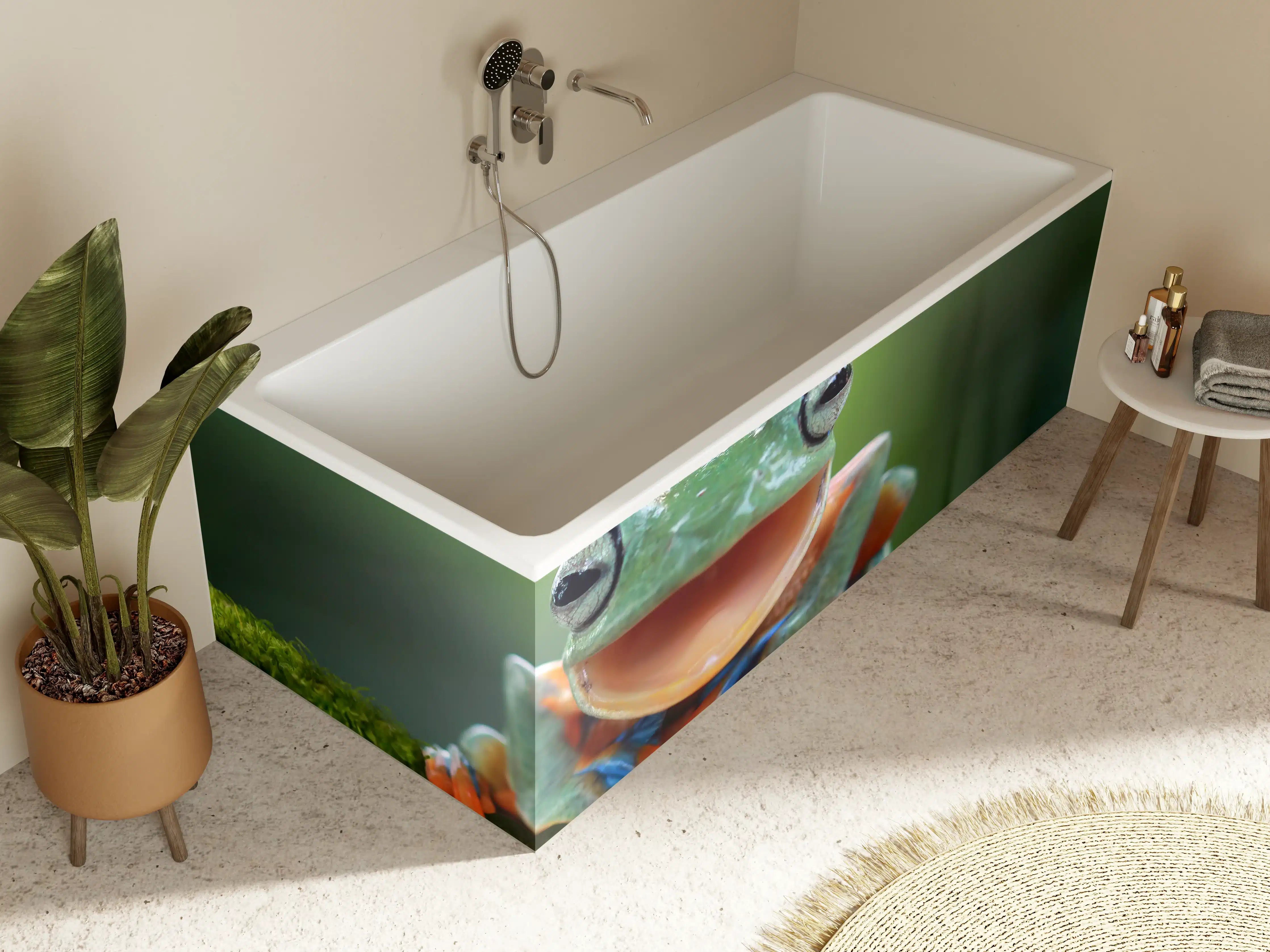 Badewannen-Rückwand - niedlicher Laubfrosch in Nahaufnahme