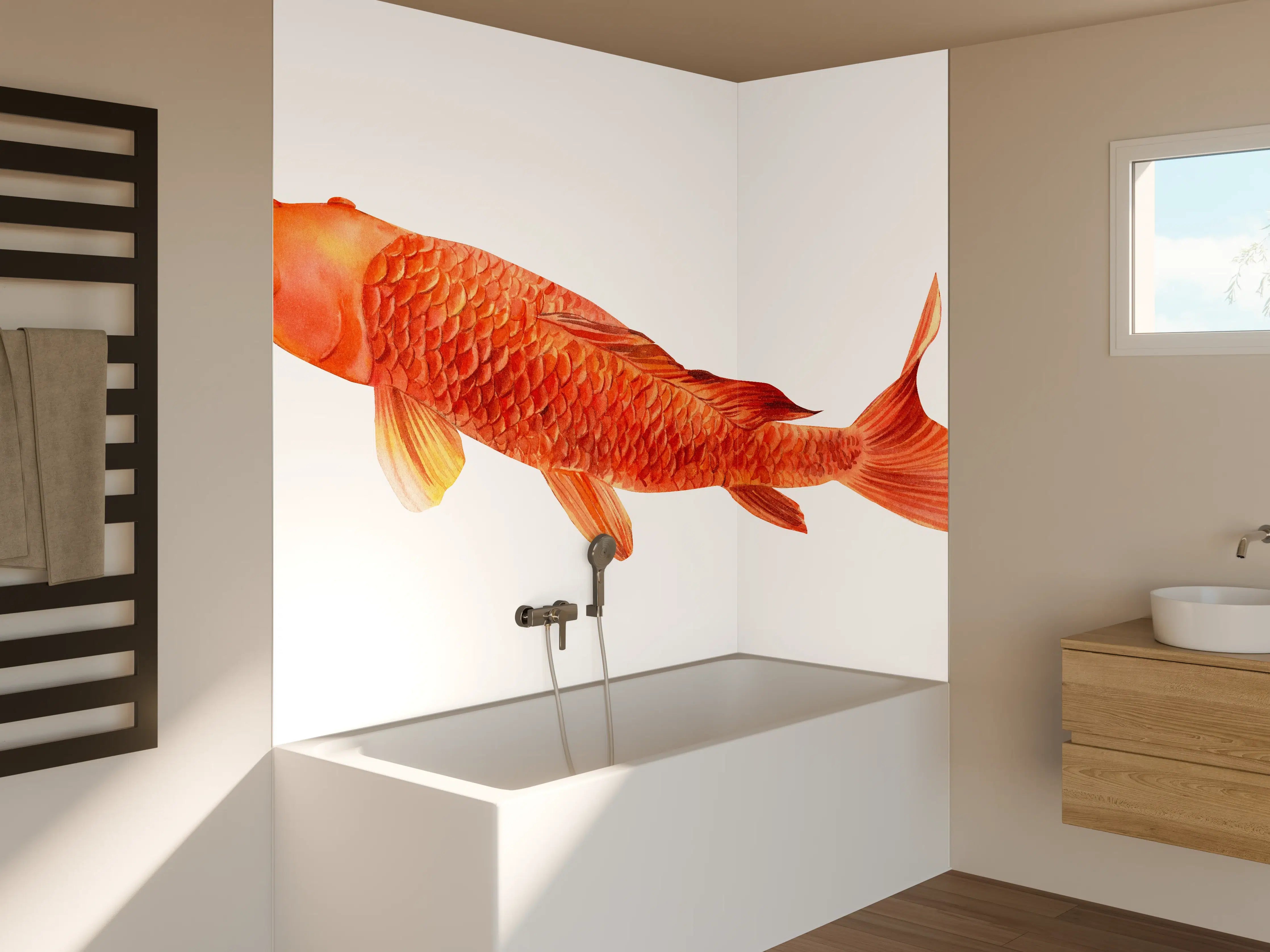 Badewannen-Rückwand - orangefarbener Koi