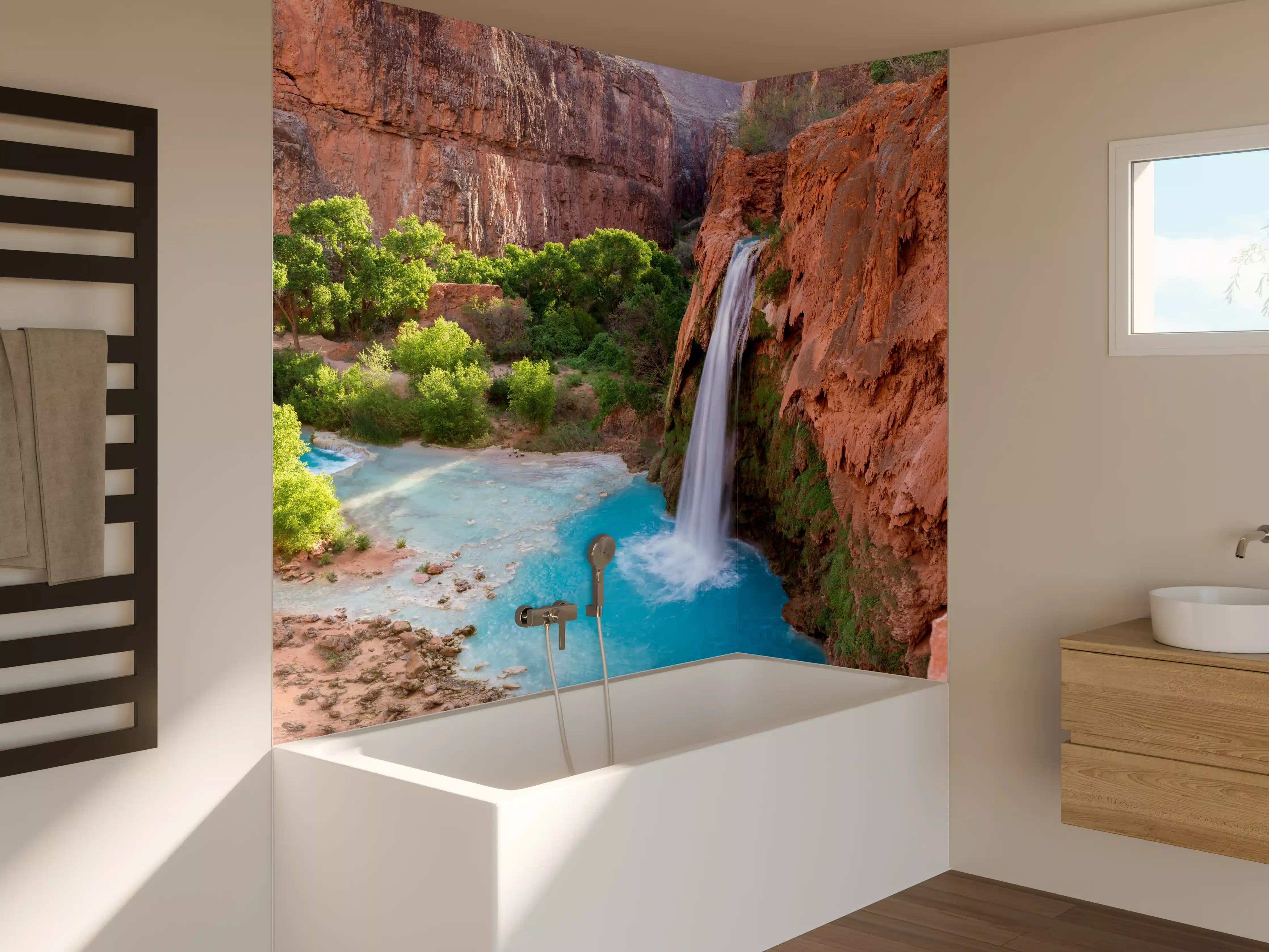 Badewannen-Rückwand - paradiesischer Anblick der Havasu Falls
