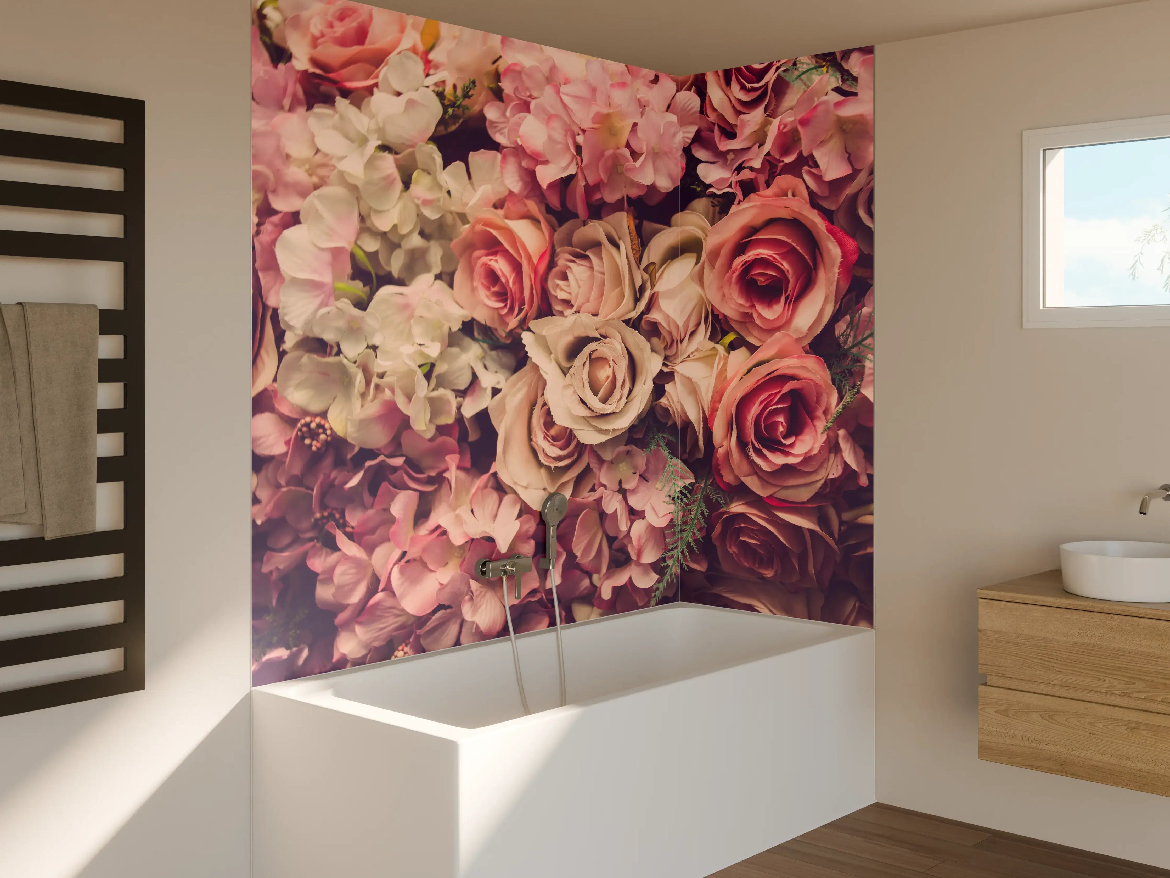 Badewannen-Rückwand - retro rosa Rosen