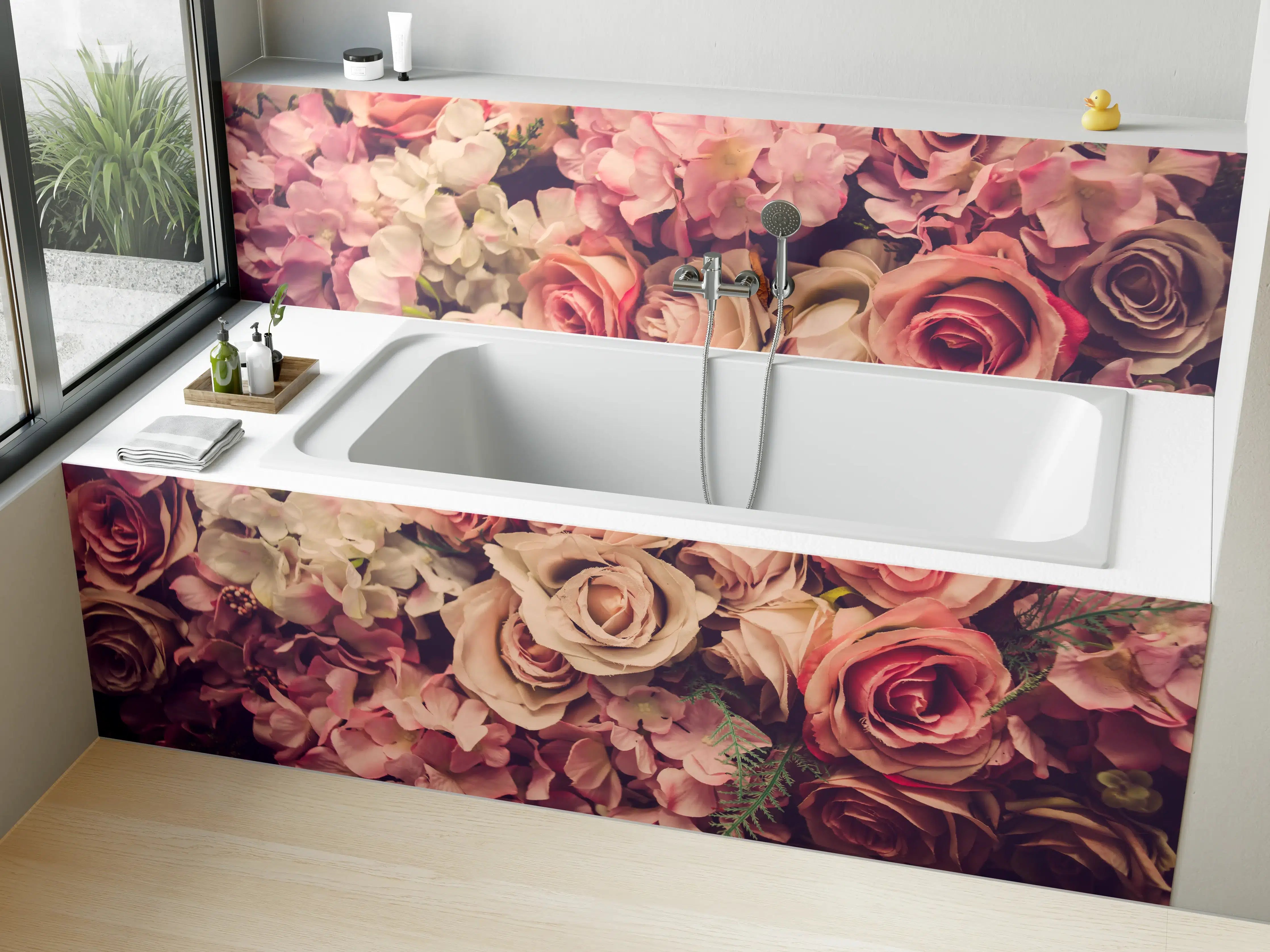 Badewannen-Rückwand - retro rosa Rosen