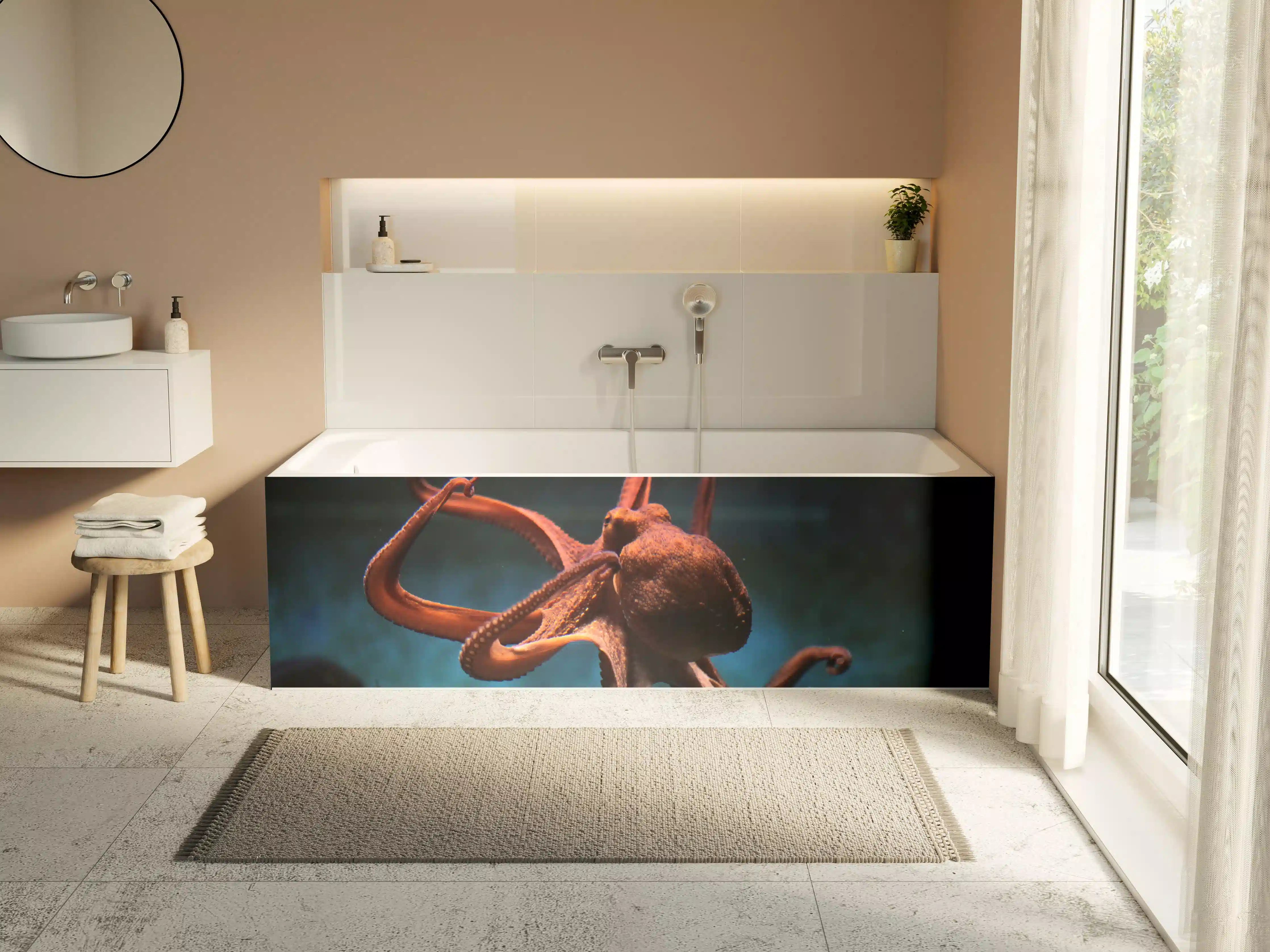 Badewannen-Rückwand - rötlicher Oktopus Unterwasser