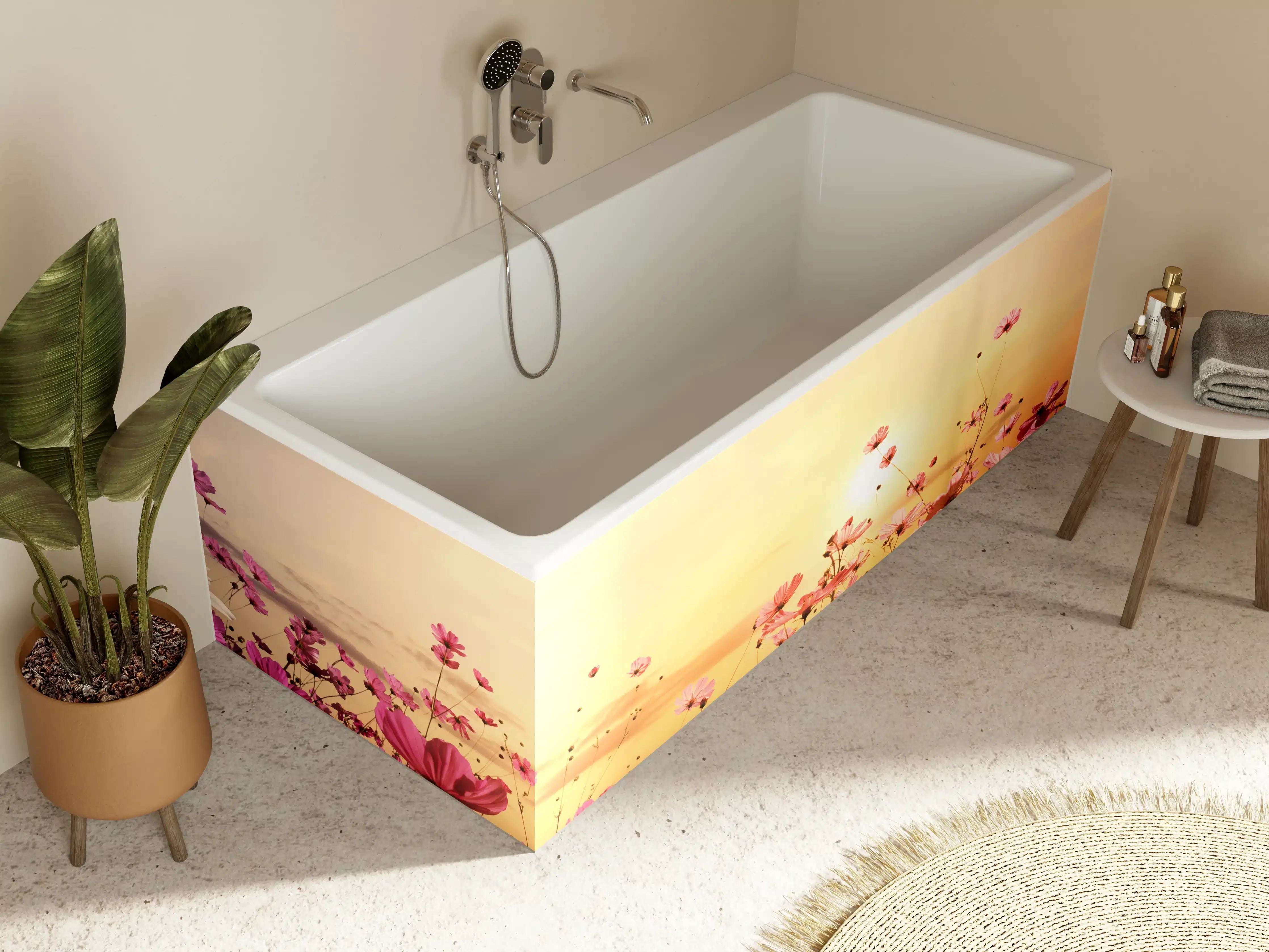 Badewannen-Rückwand - rosa Kosmosblumenfeld