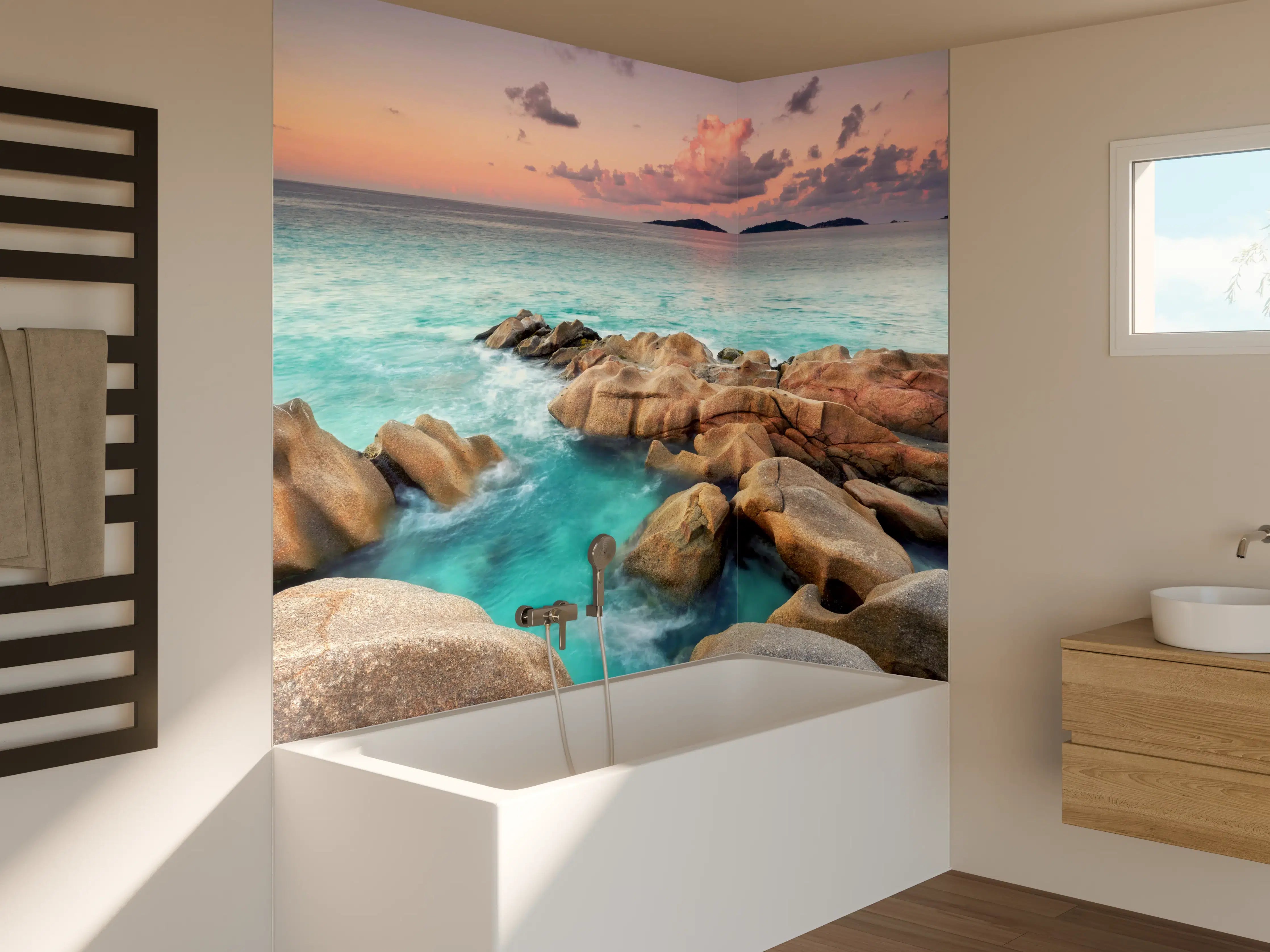 Badewannen-Rückwand - zauberhaftes Felsen in Seychellen