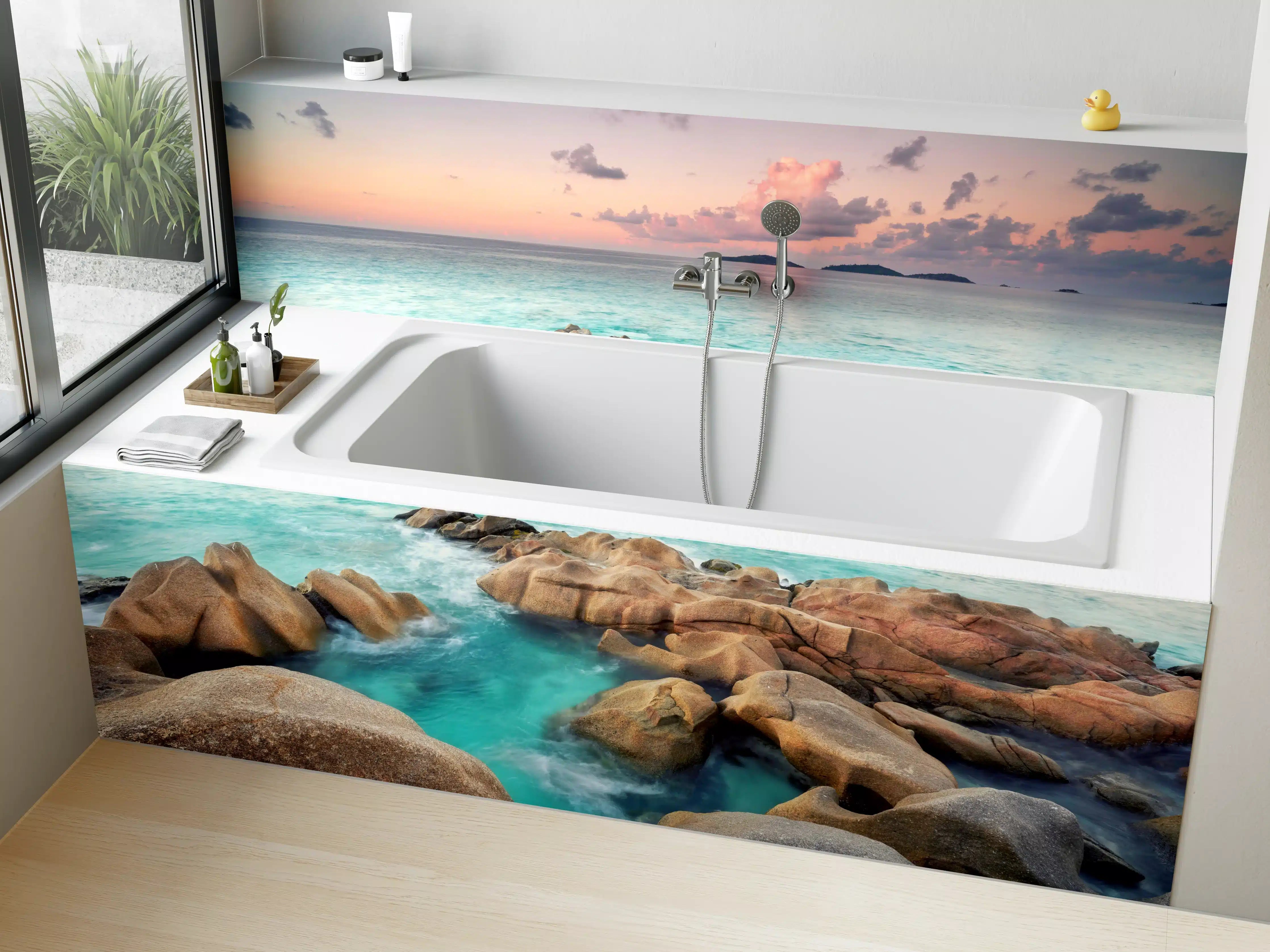 Badewannen-Rückwand - zauberhaftes Felsen in Seychellen