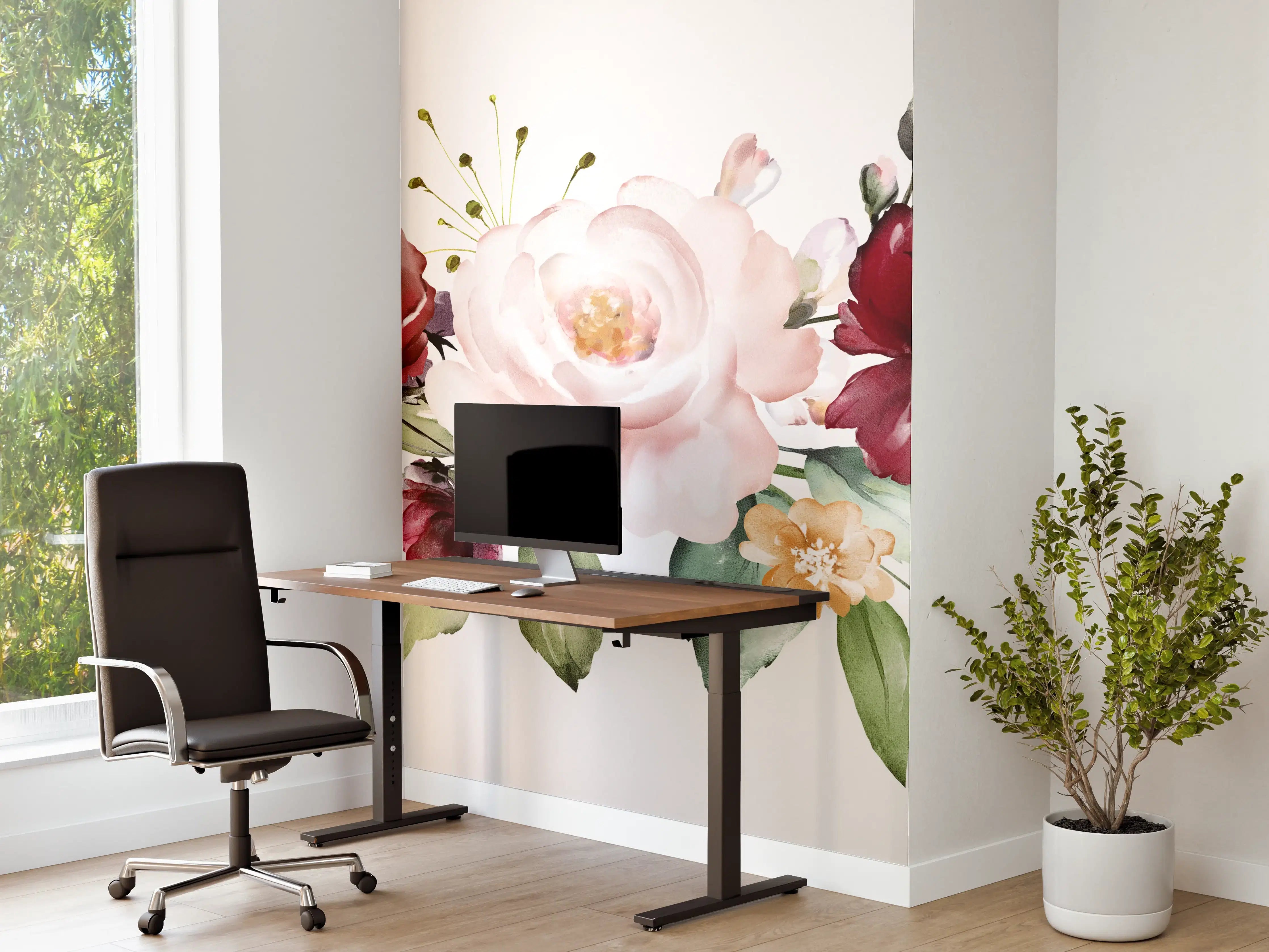 Büro Wandgestaltung - Aquarell bordeauxfarbene Blumen