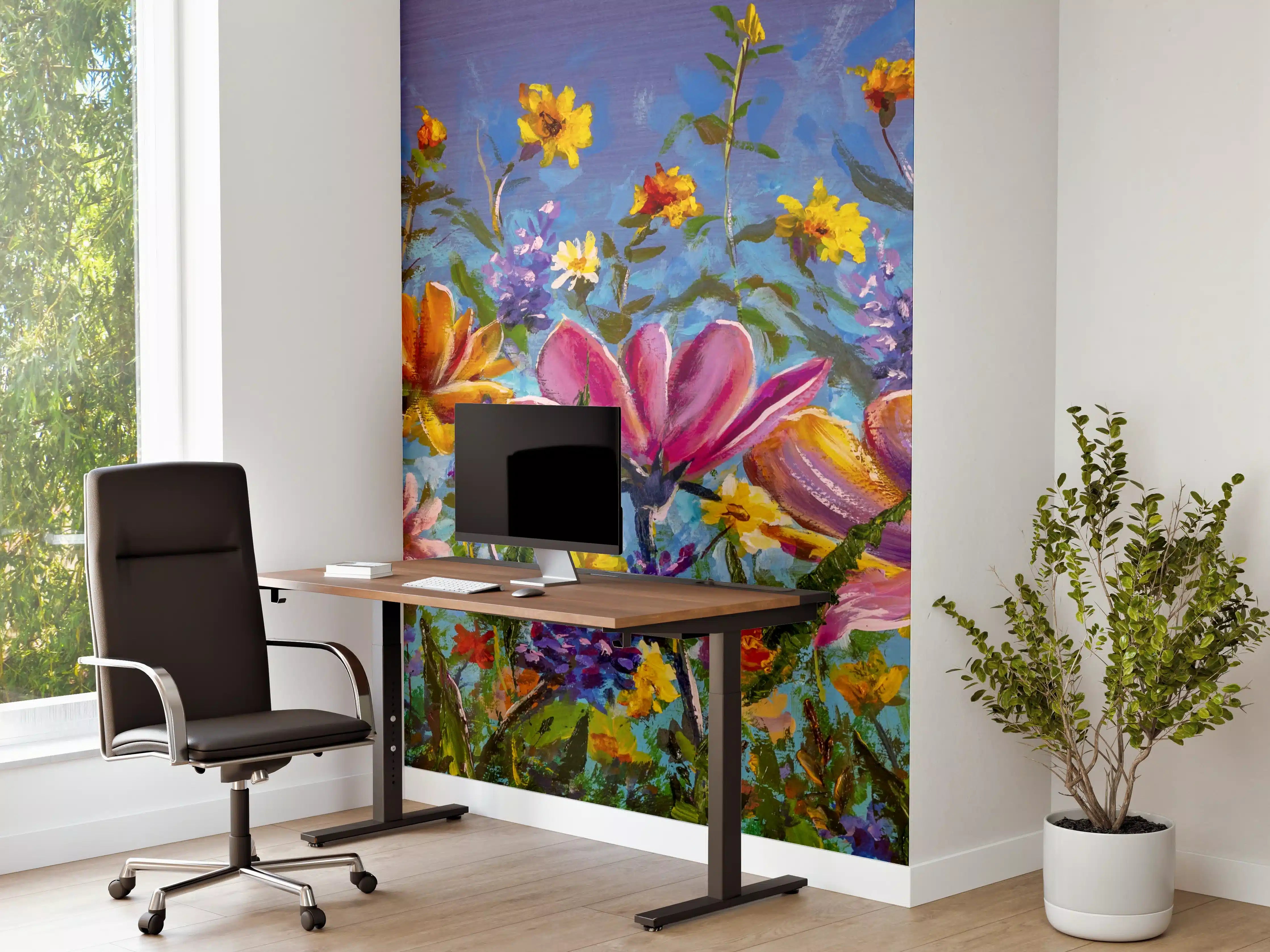 Büro Wandgestaltung - Bunter Blumenmix Ölgemälde