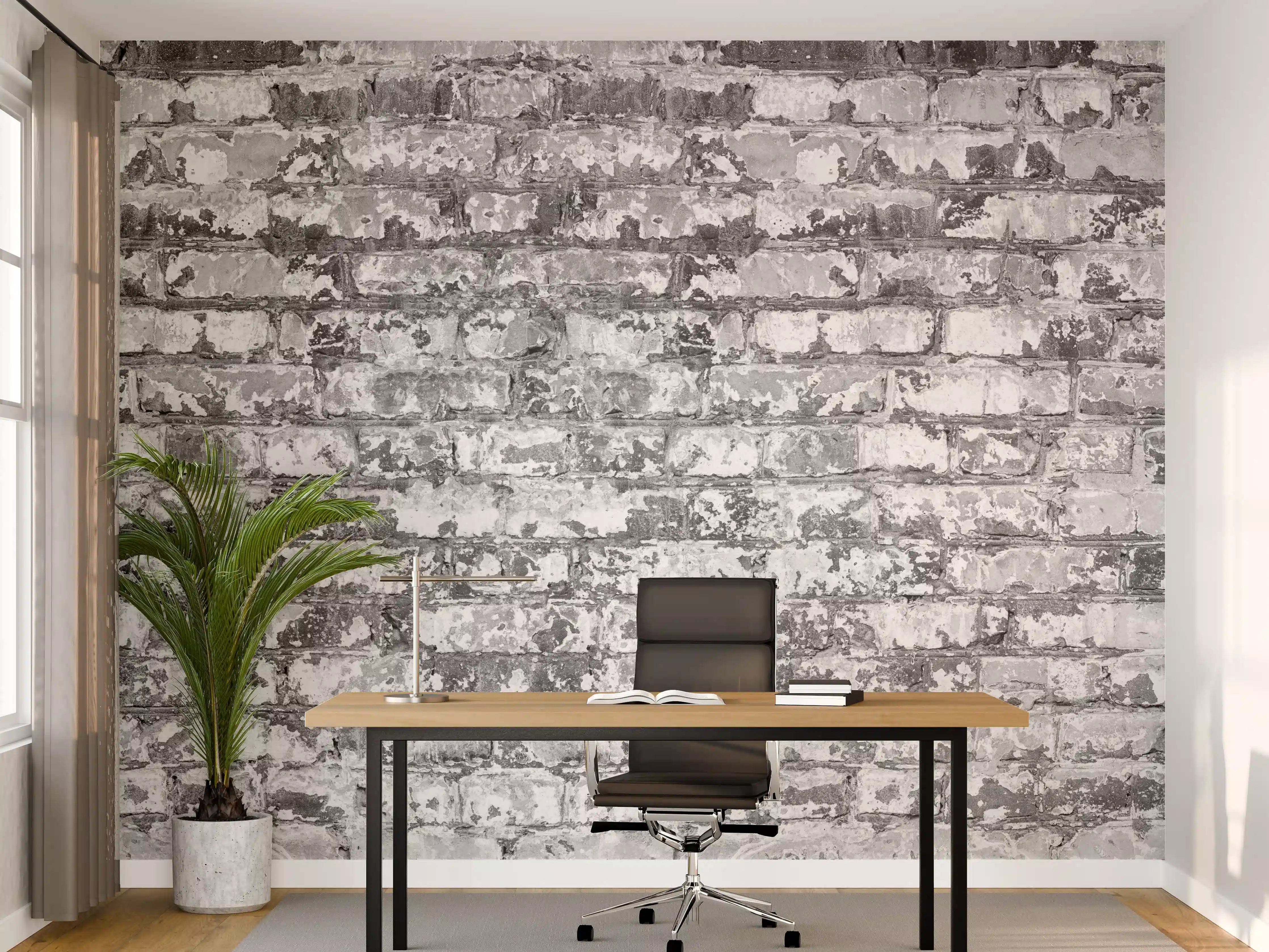 Büro Wandgestaltung - Hellgraue verwitterte Vintage Ziegelwand