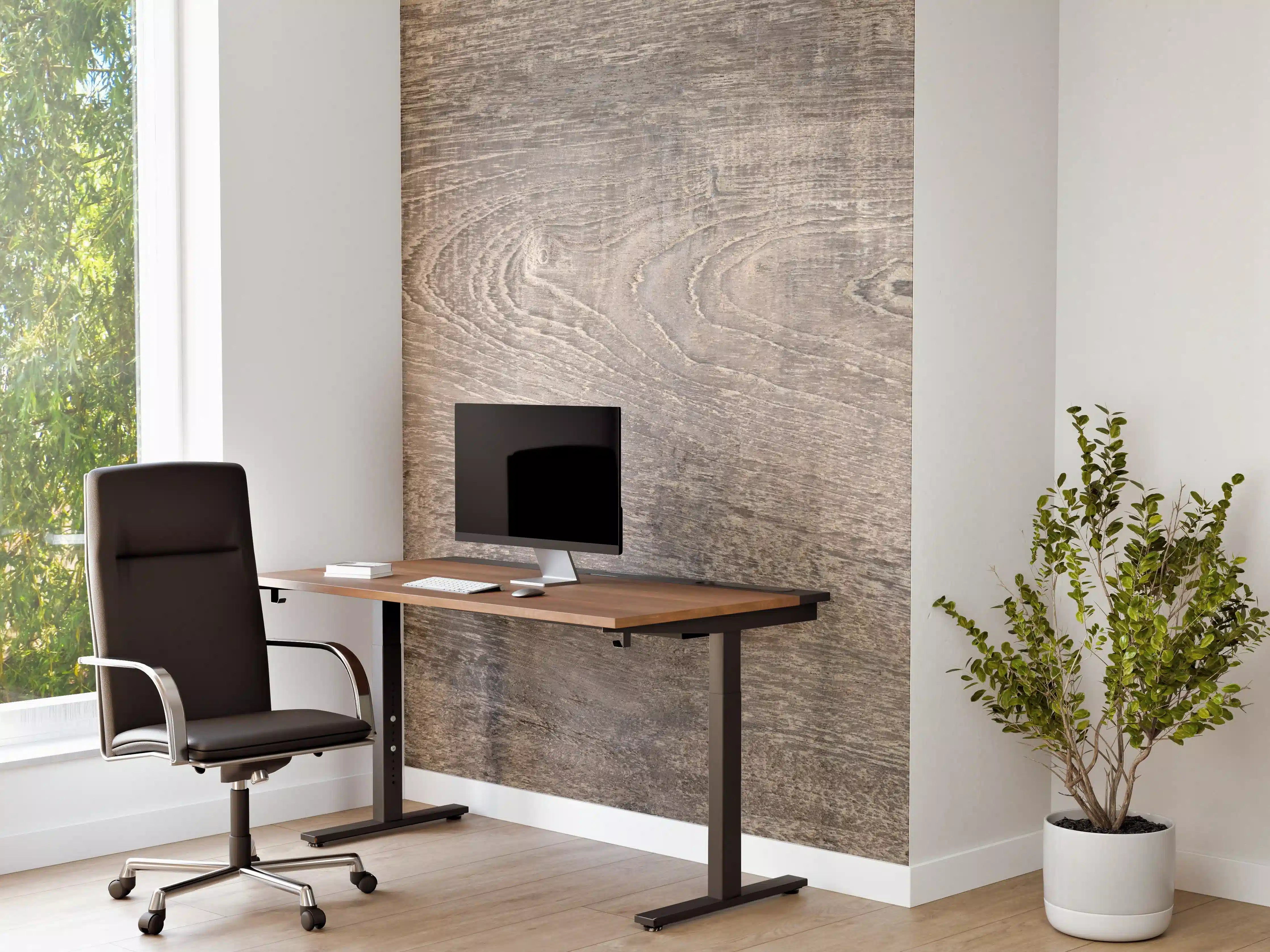 Büro Wandgestaltung - Lange Grau-Bräunliche Holzplatte