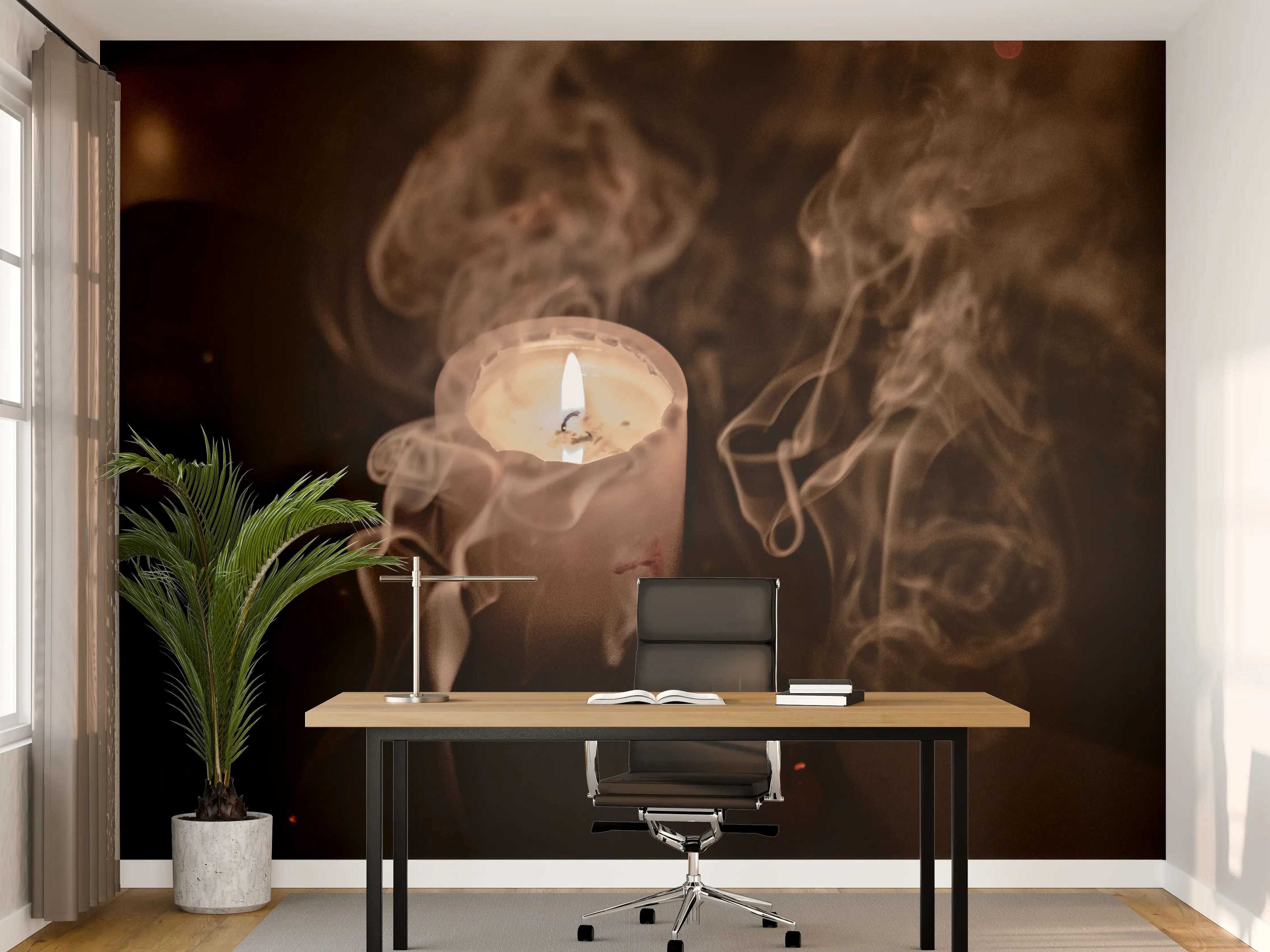 Büro Wandgestaltung - Mystischer Kerzenrauch bei brennender Kerze