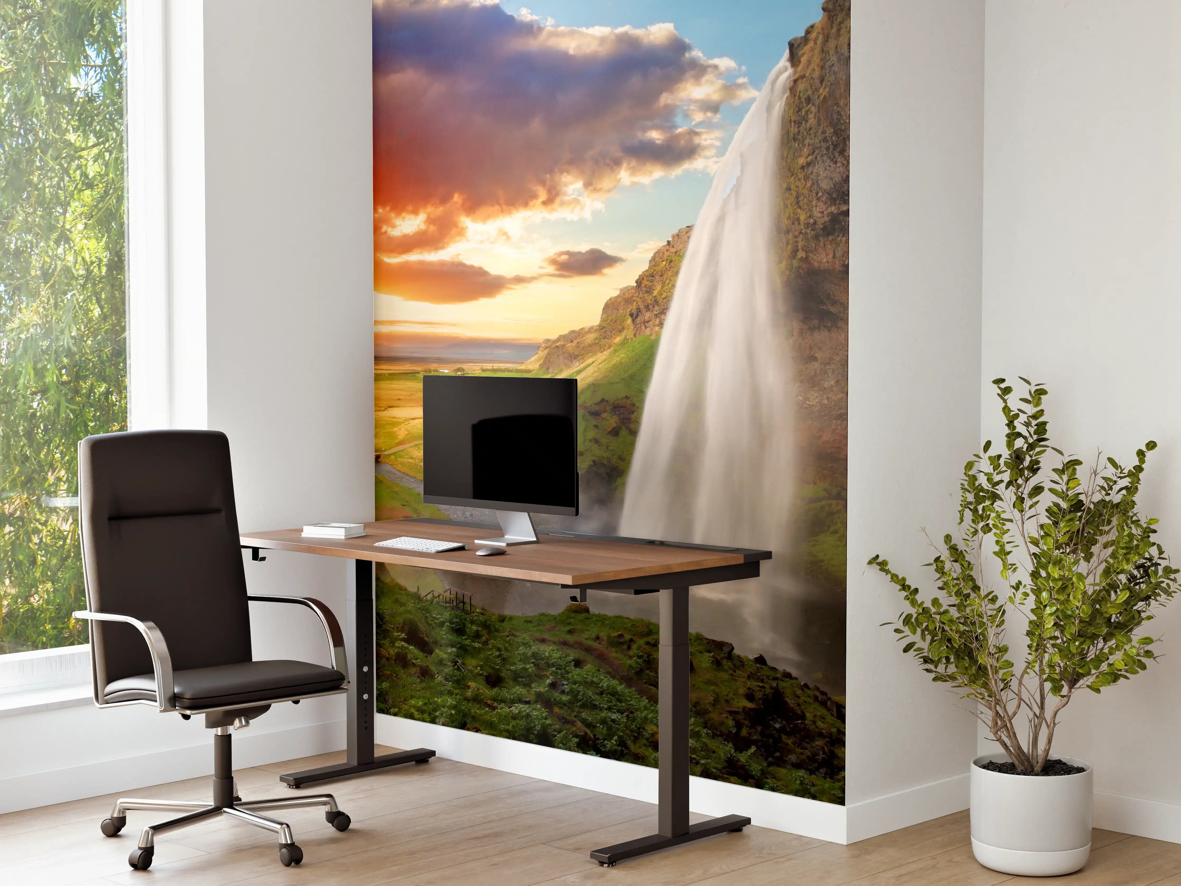 Büro Wandgestaltung - Seljalandsfoss Wasserfall bei Sonnenuntergang