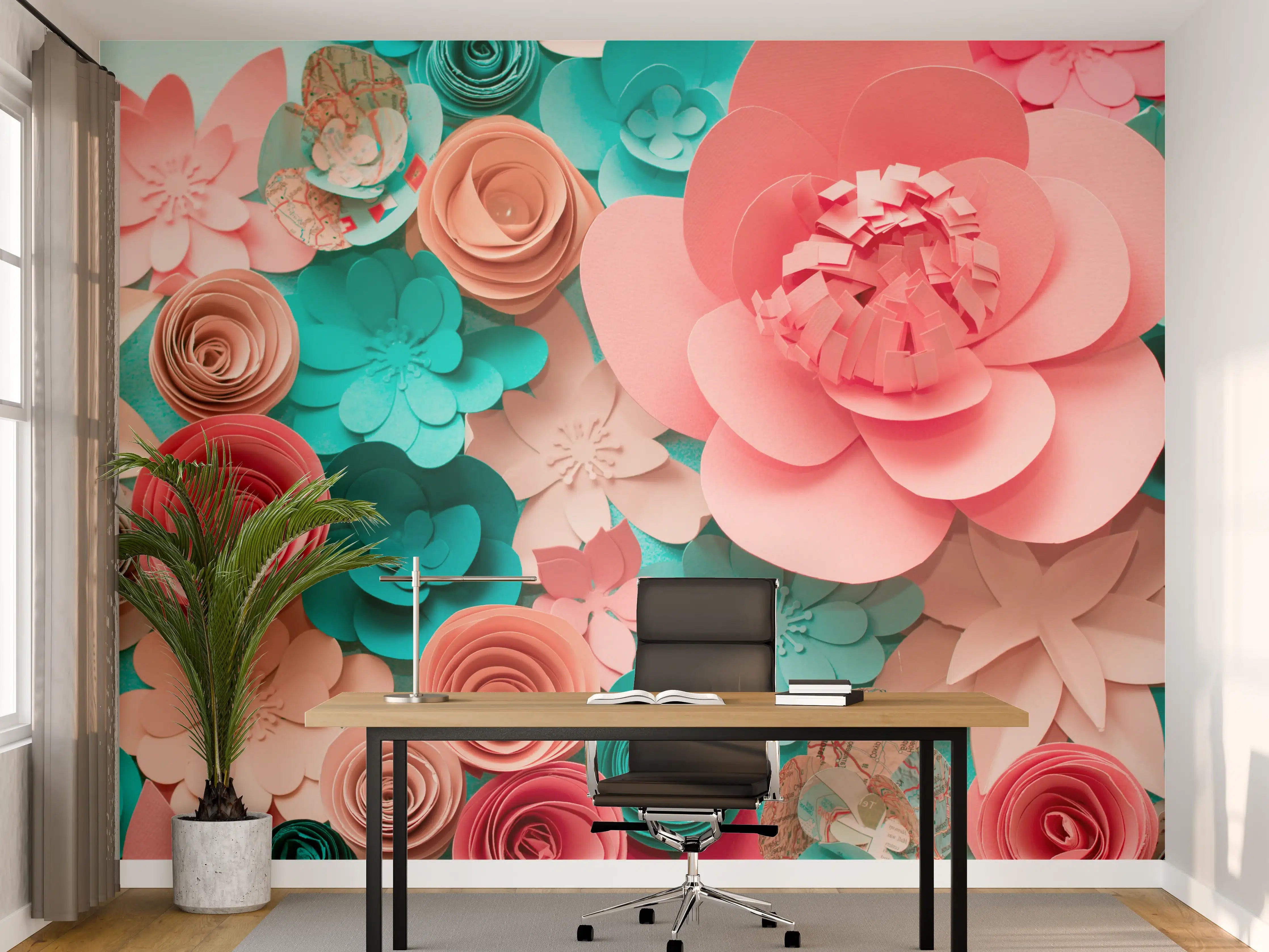 Büro Wandgestaltung - bunte Papier Blumen Komposition