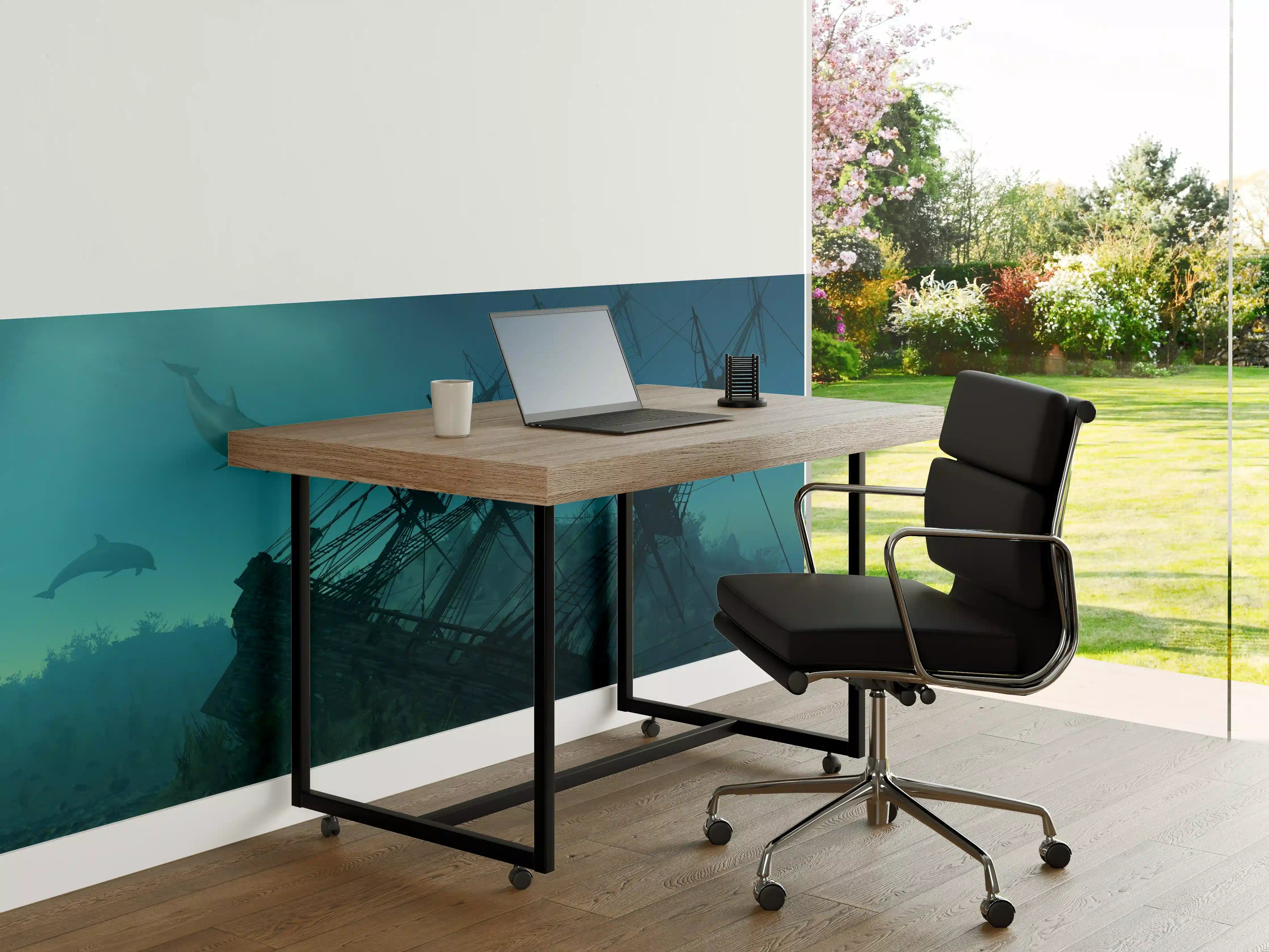 Büro Wandgestaltung - mystisches Schiffswrack mit Delfinen