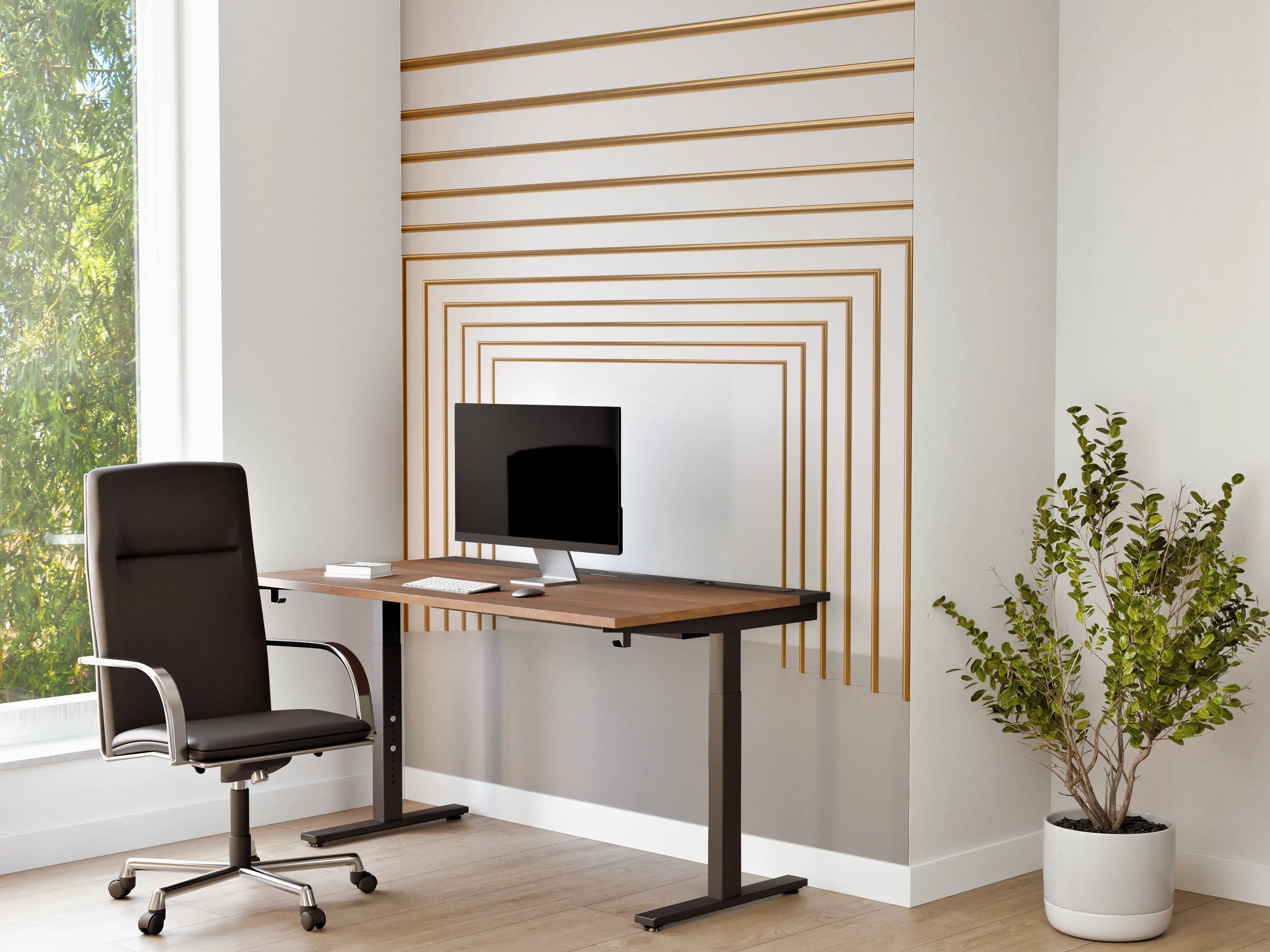 Büro Wandgestaltung - 3D-Design eines Tunnels mit vergoldeten Stangen