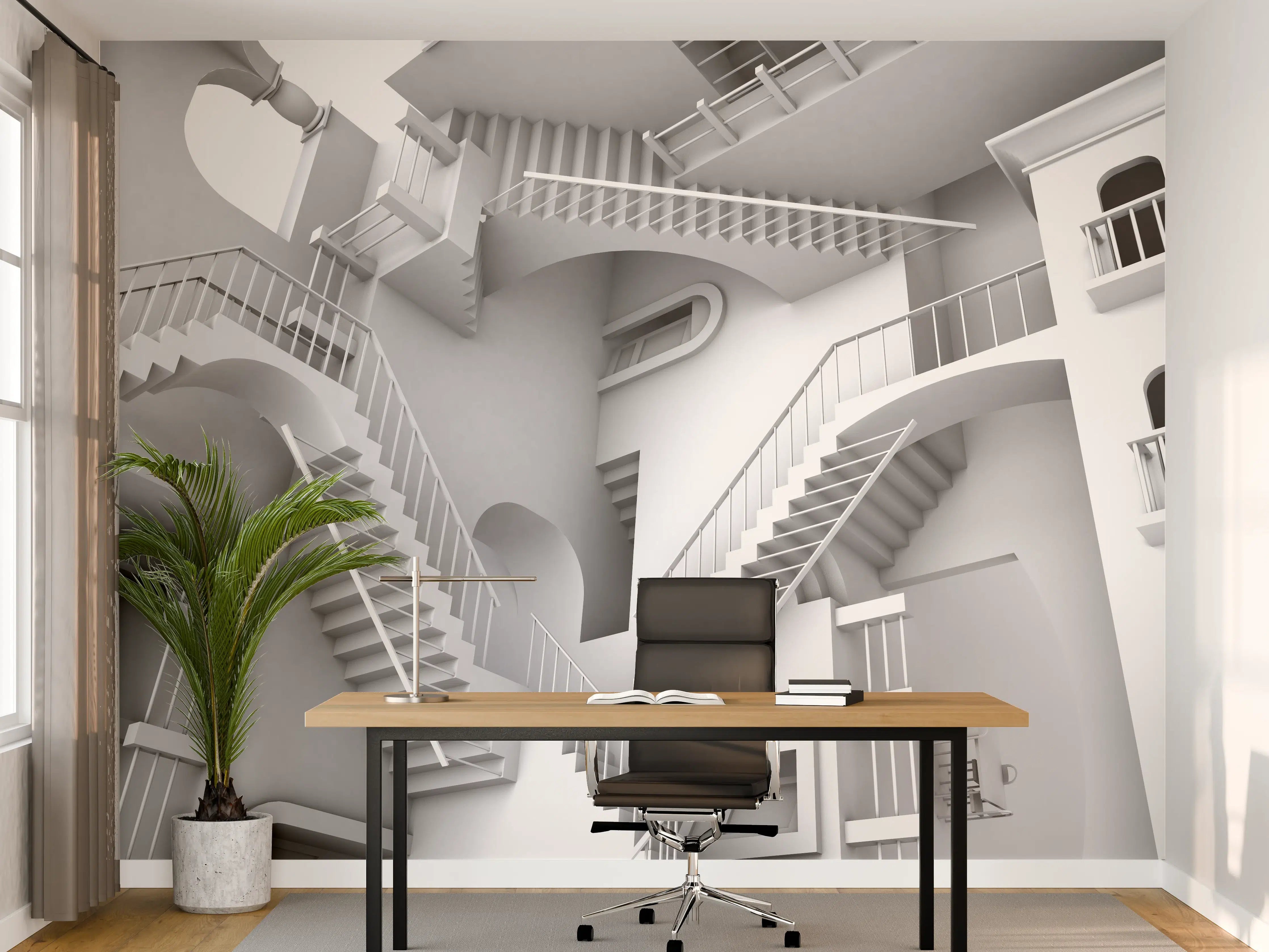 Büro Wandgestaltung - 3D-Illustration einer von Escher inspirierten Treppe