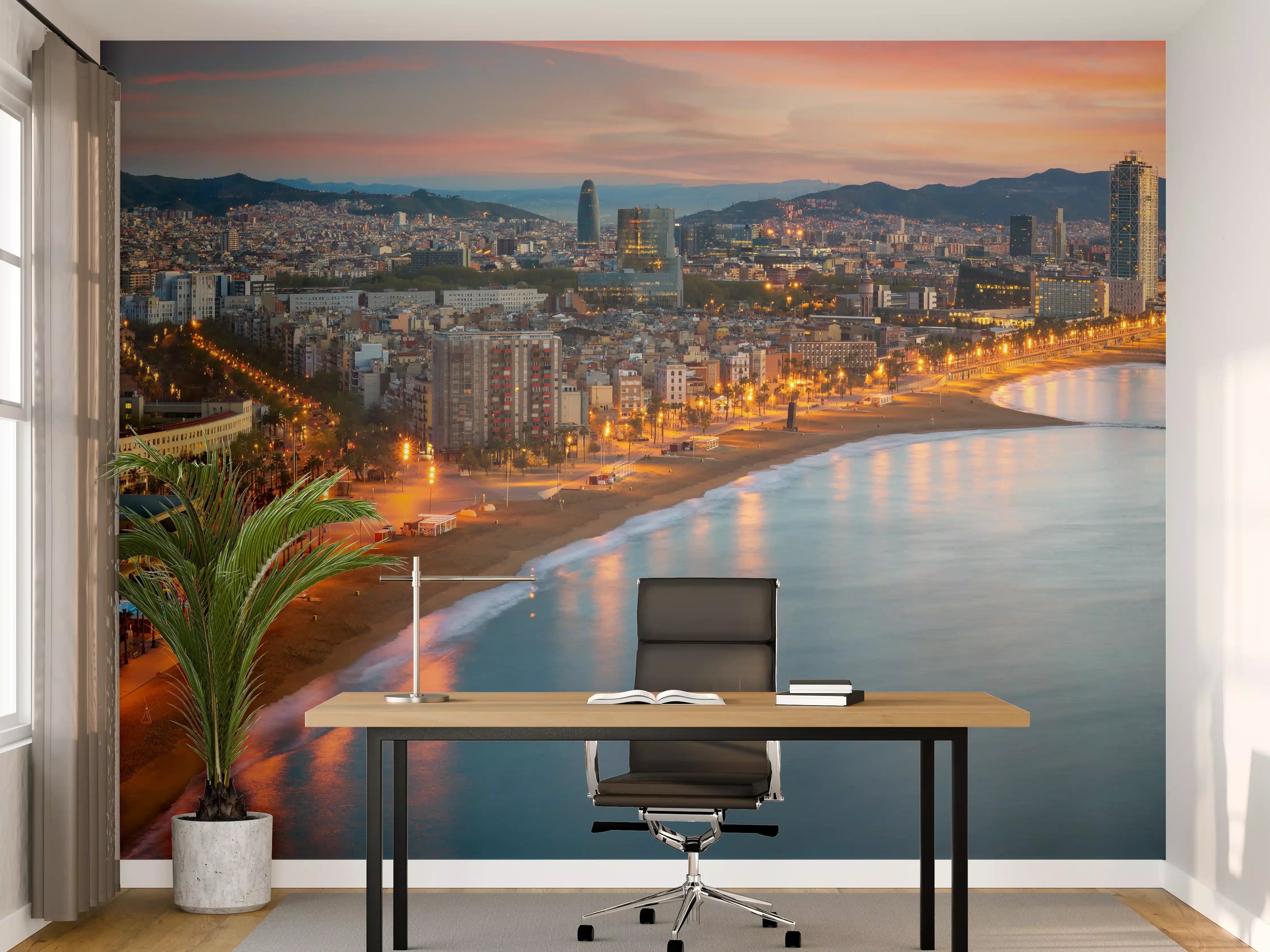 Büro Wandgestaltung - Abendliche Küstenstadt bei Sonnenuntergang