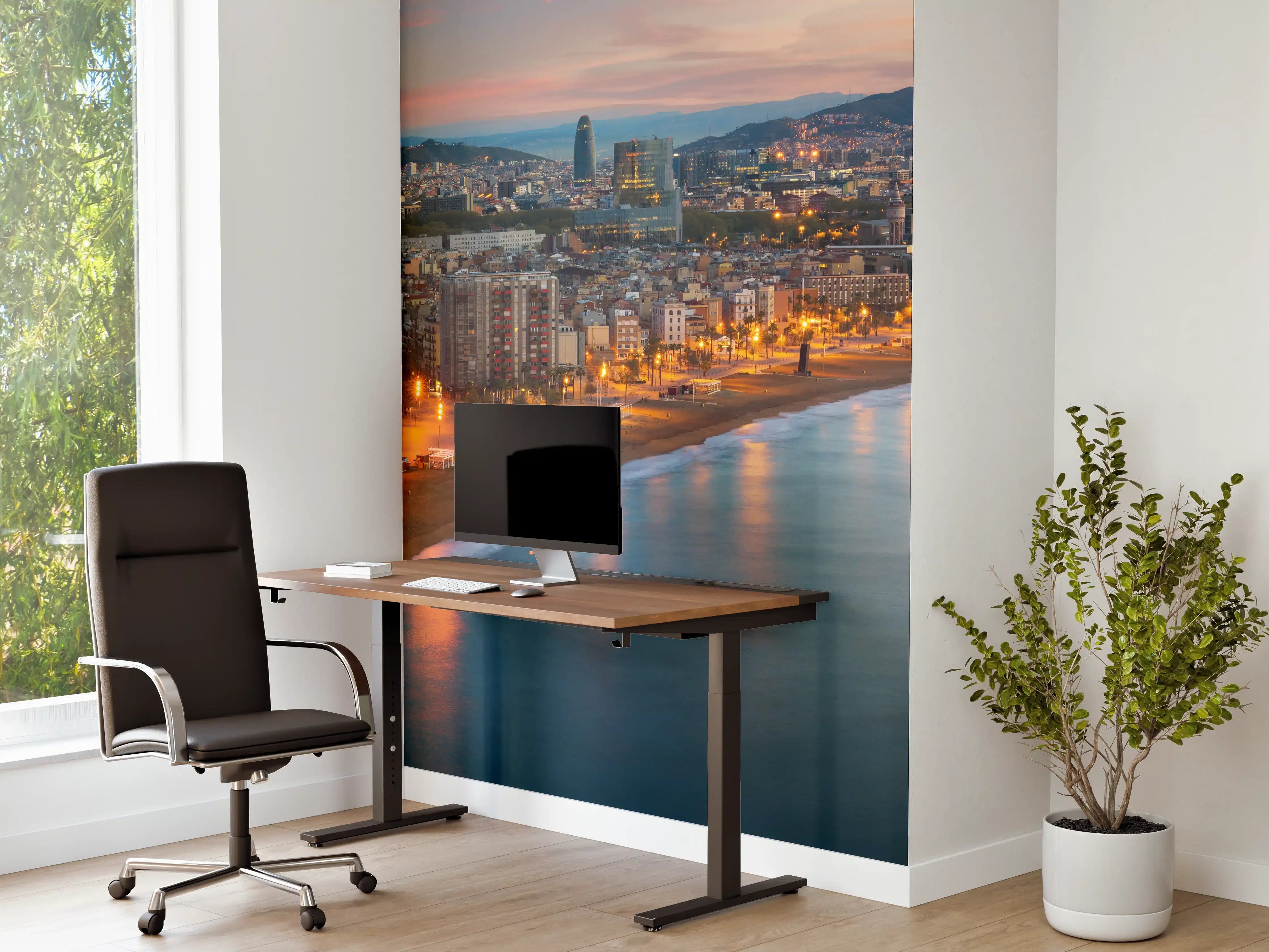 Büro Wandgestaltung - Abendliche Küstenstadt bei Sonnenuntergang
