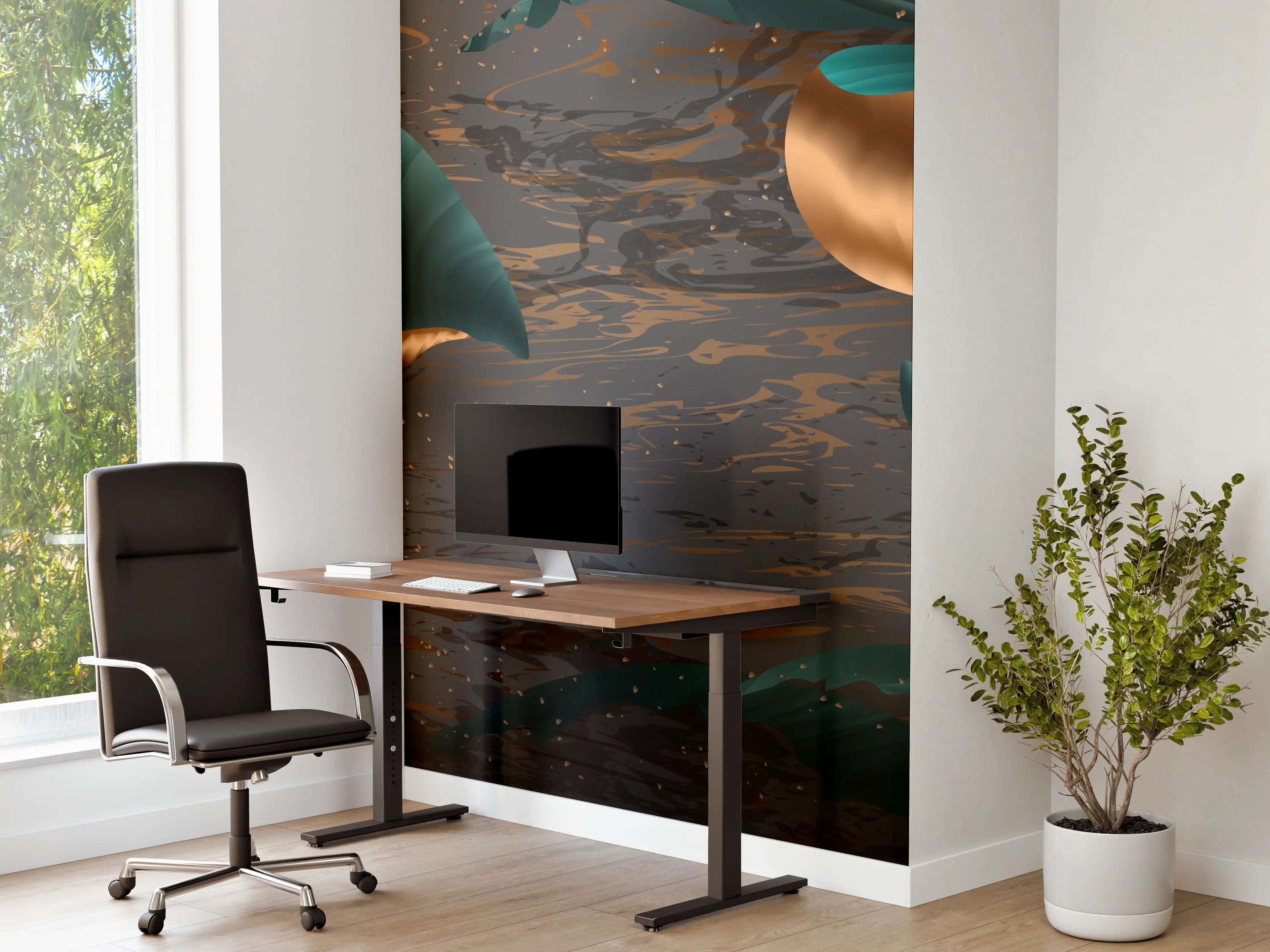 Büro Wandgestaltung - Abendlicher Dschungel Goldakzent