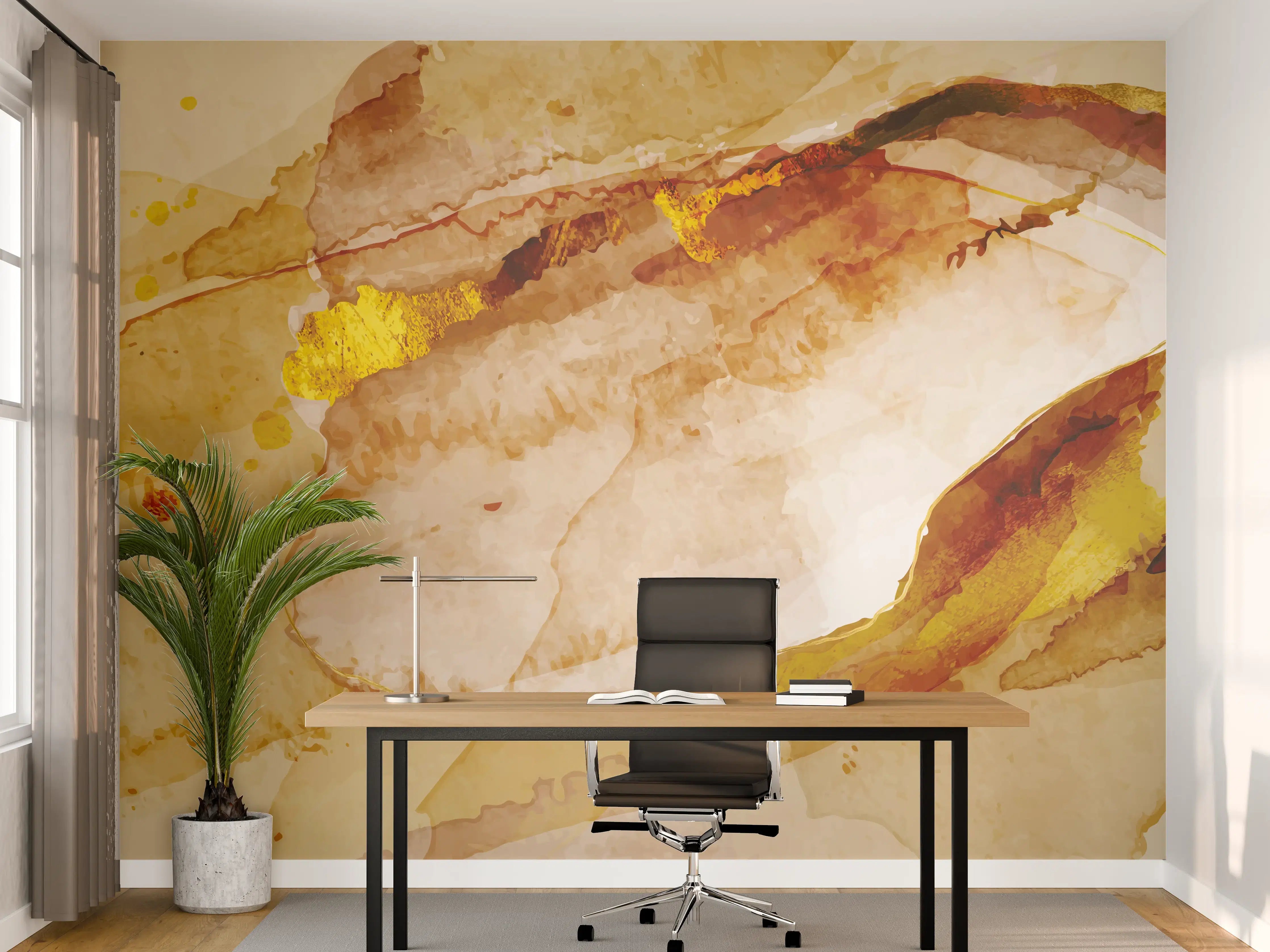 Büro Wandgestaltung - Abstrakte Aquarell Gold-Nuancen